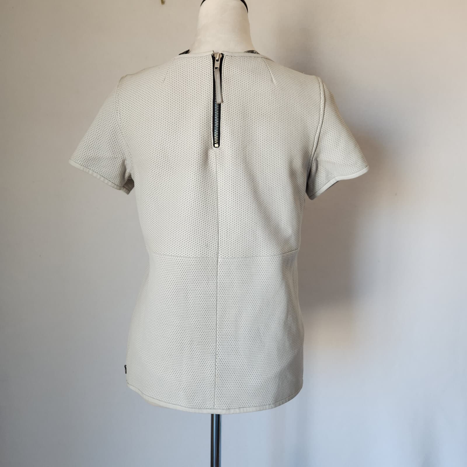 Maison Scotch Perforated Sheep Leather Top Short Sleeve White-Cream Sz.1 (S) - Thumbnail 6