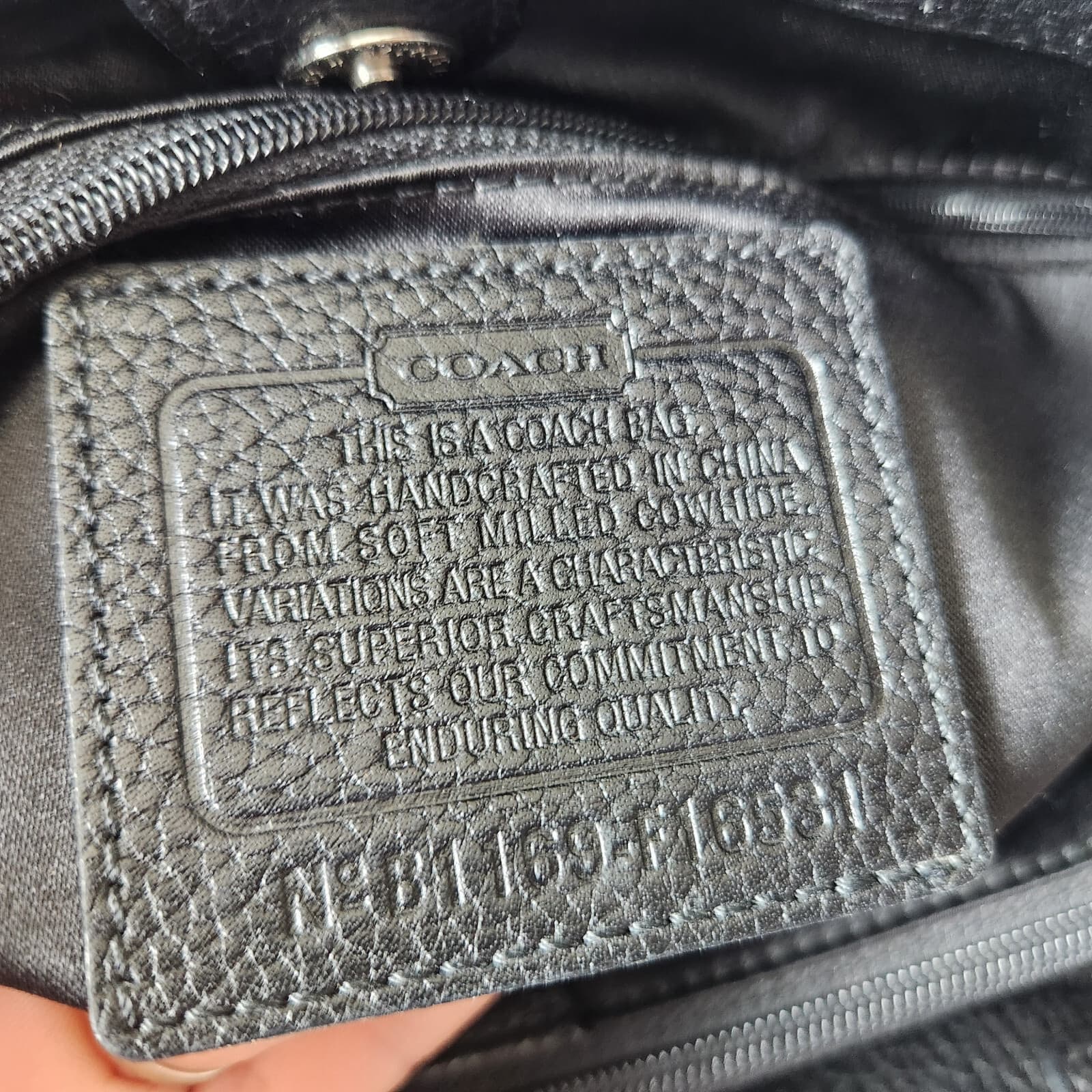 Coach Penelope Black Pebbled Leather Carryall Shoulder Bag Satchel Turn-Lock - Thumbnail 11