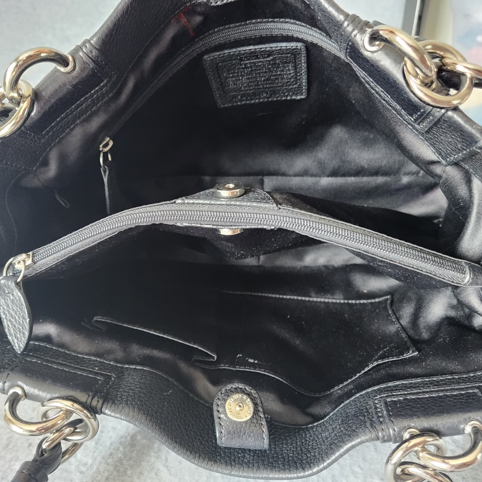 Coach Penelope Black Pebbled Leather Carryall Shoulder Bag Satchel Turn-Lock - Thumbnail 10