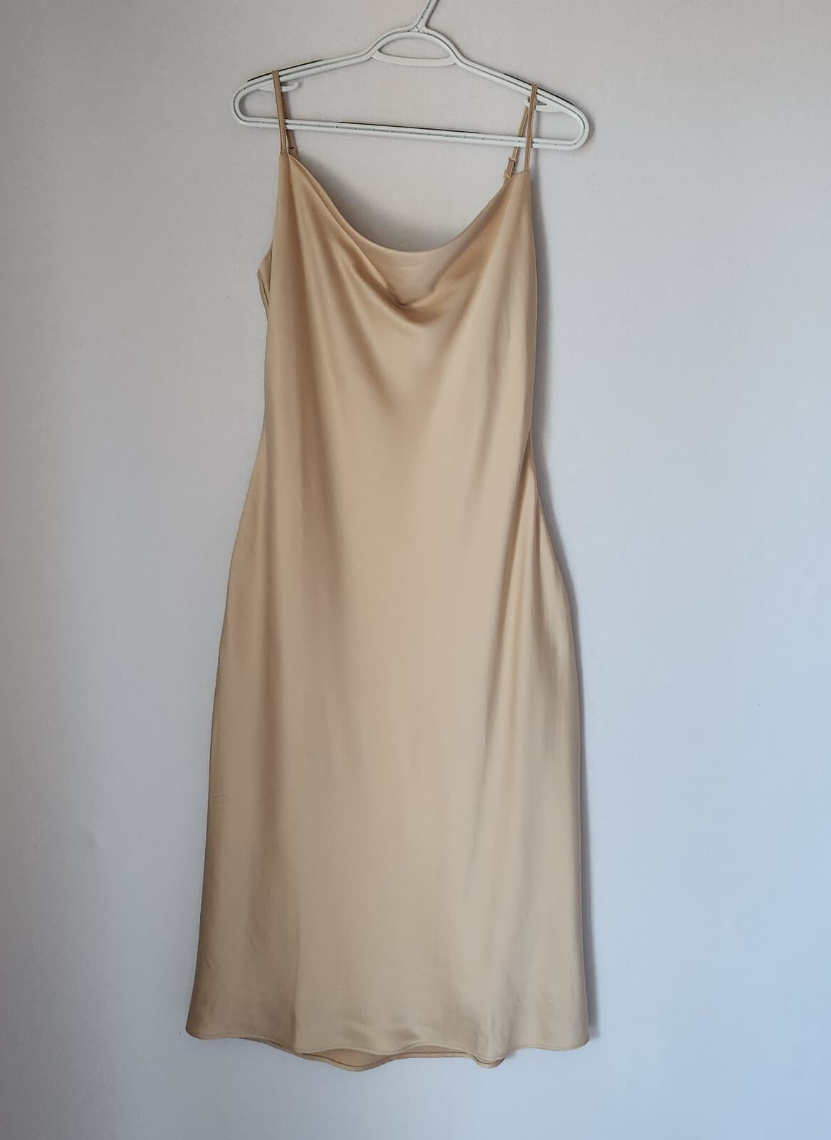 Birdy Grey Lisa Satin Cowl Party Cocktail Midi Slip Dress Shiny Gold Beige Sz.M - Thumbnail 5
