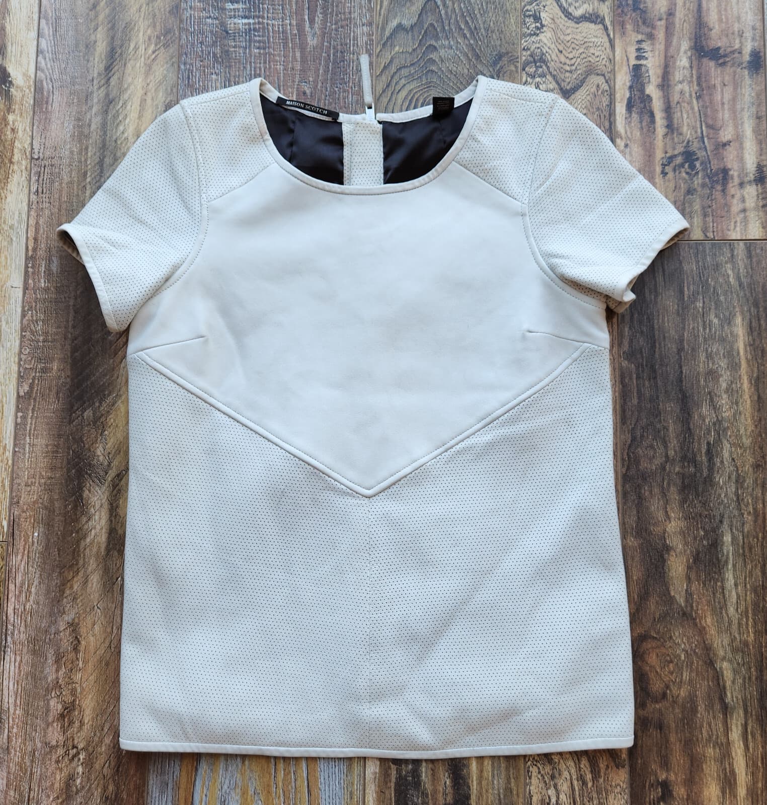 Maison Scotch Perforated Sheep Leather Top Short Sleeve White-Cream Sz.1 (S)