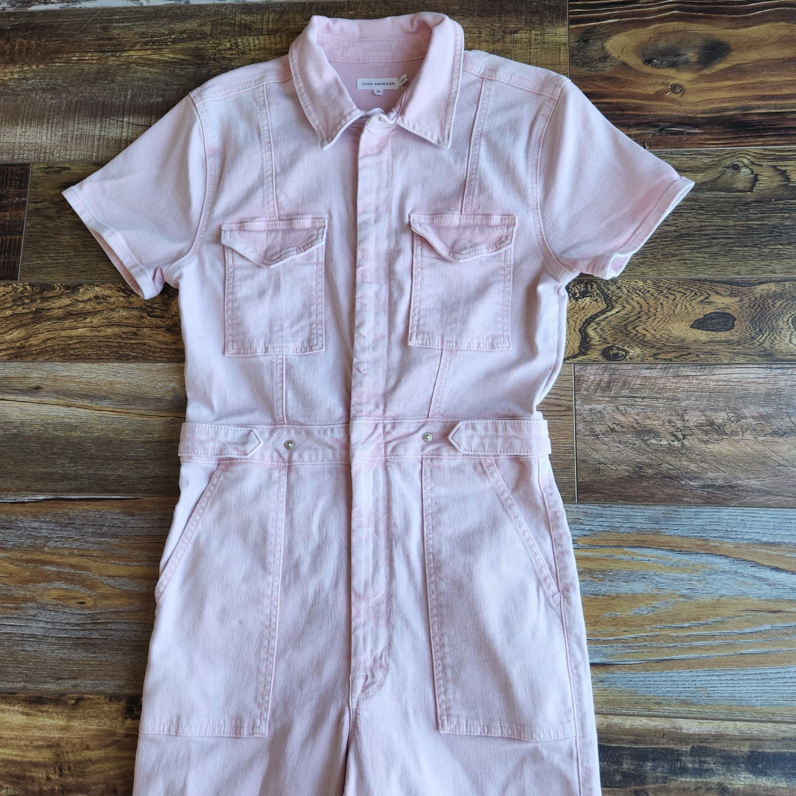 Good American Fit For Success Jumpsuit Stretch Denim Mineral Rose Quartz Sz.3 - Thumbnail 3