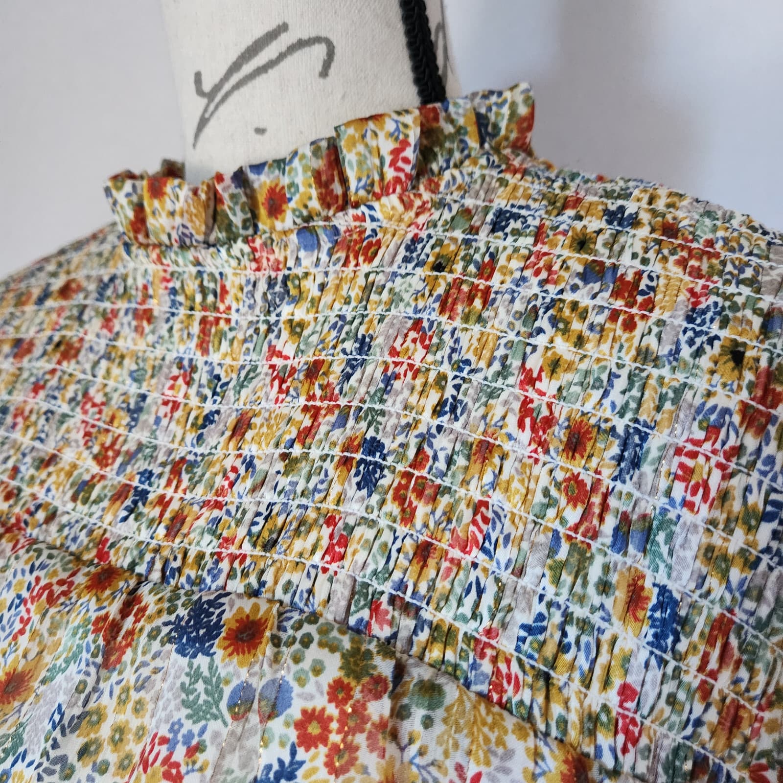 AQUA Allover Floral Romantic Smoked Waist Ruffle Mini Dress Chiffon Yellow Sz.XL - Thumbnail 6