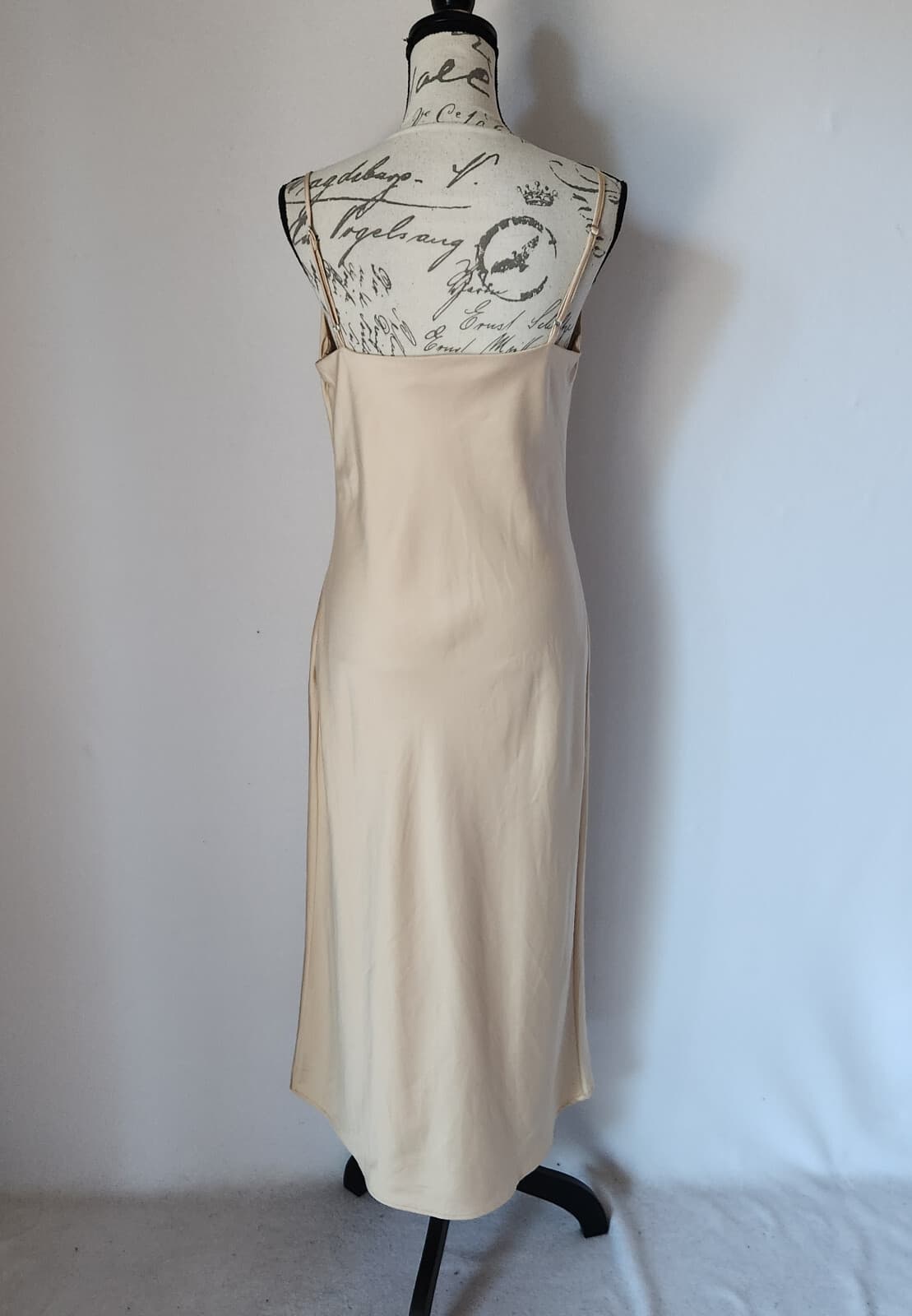 Birdy Grey Lisa Satin Cowl Party Cocktail Midi Slip Dress Shiny Gold Beige Sz.M - Thumbnail 7