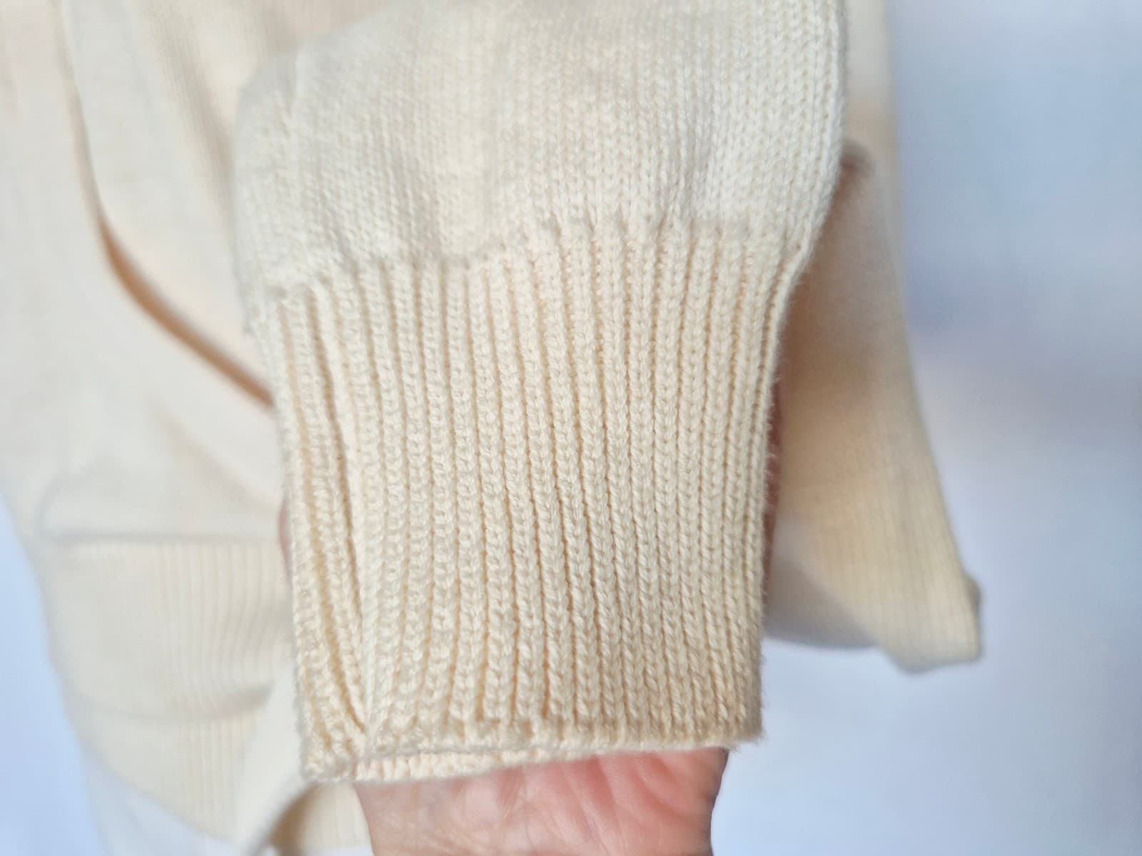 Vintage Ralph Lauren Blue Label Cream 100% Cotton Cropped Wrap Sweater Women's L - Thumbnail 5