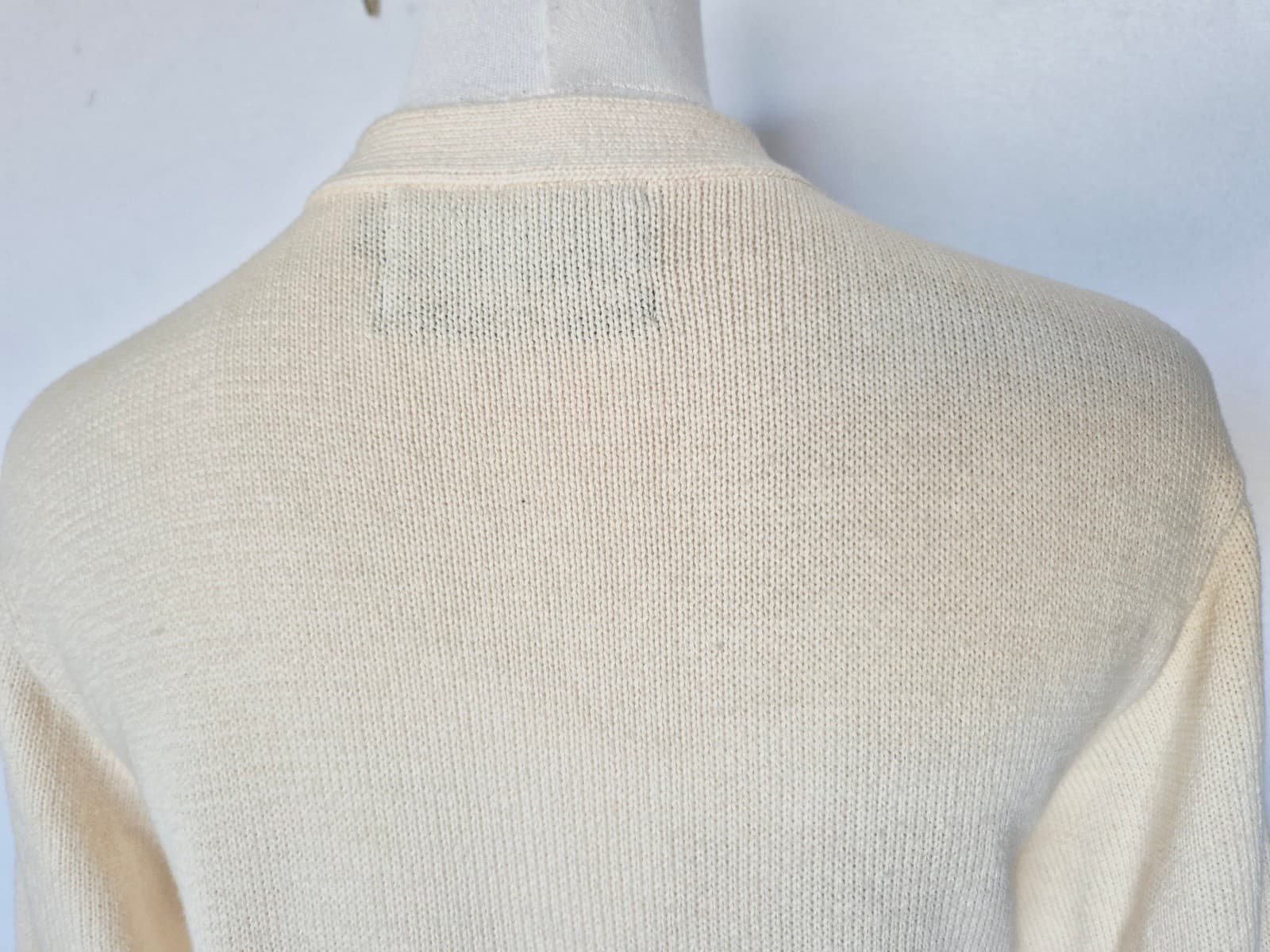 Vintage Ralph Lauren Blue Label Cream 100% Cotton Cropped Wrap Sweater Women's L - Thumbnail 9