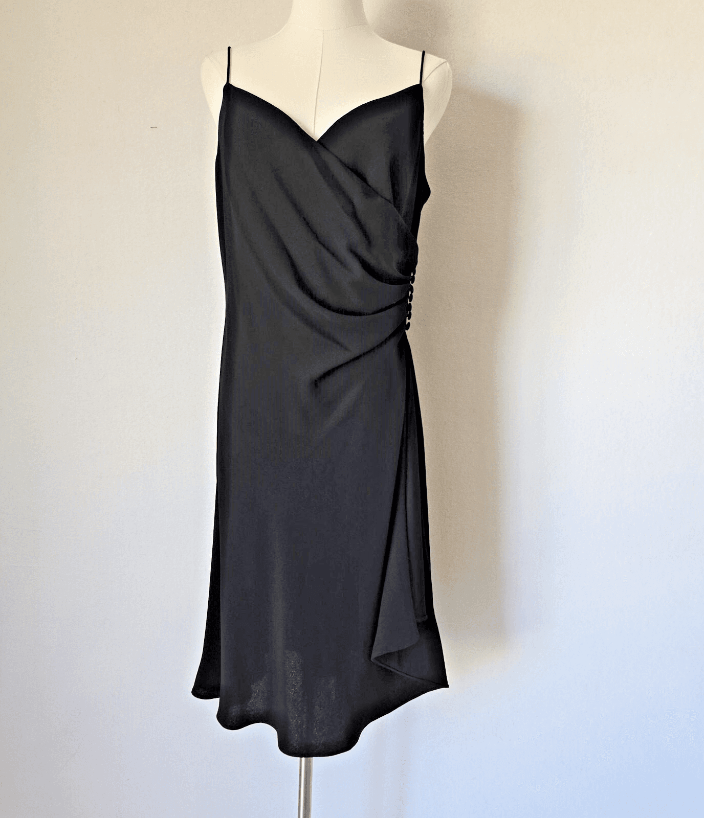 Vintage Y2K JONES NEW YORK Ruched Waist Evening Dress Spaghetti Straps Black 12 - Thumbnail 2