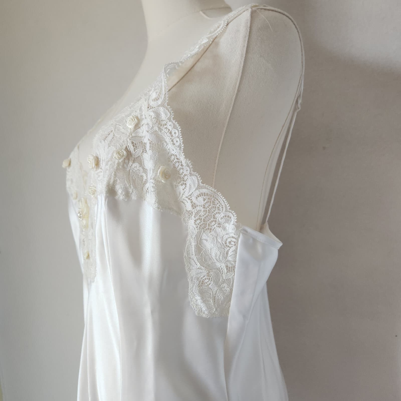 Vintage Jolynn Lace Beaded Satin Bridal Midi Slip Dress Nightwear White Sz.M - Thumbnail 8