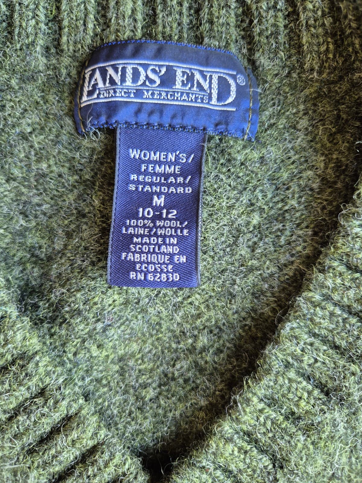 Vintage Lands' End Made in Scotland 100% Wool V-Neck Sweater Green Women's M - Thumbnail 5