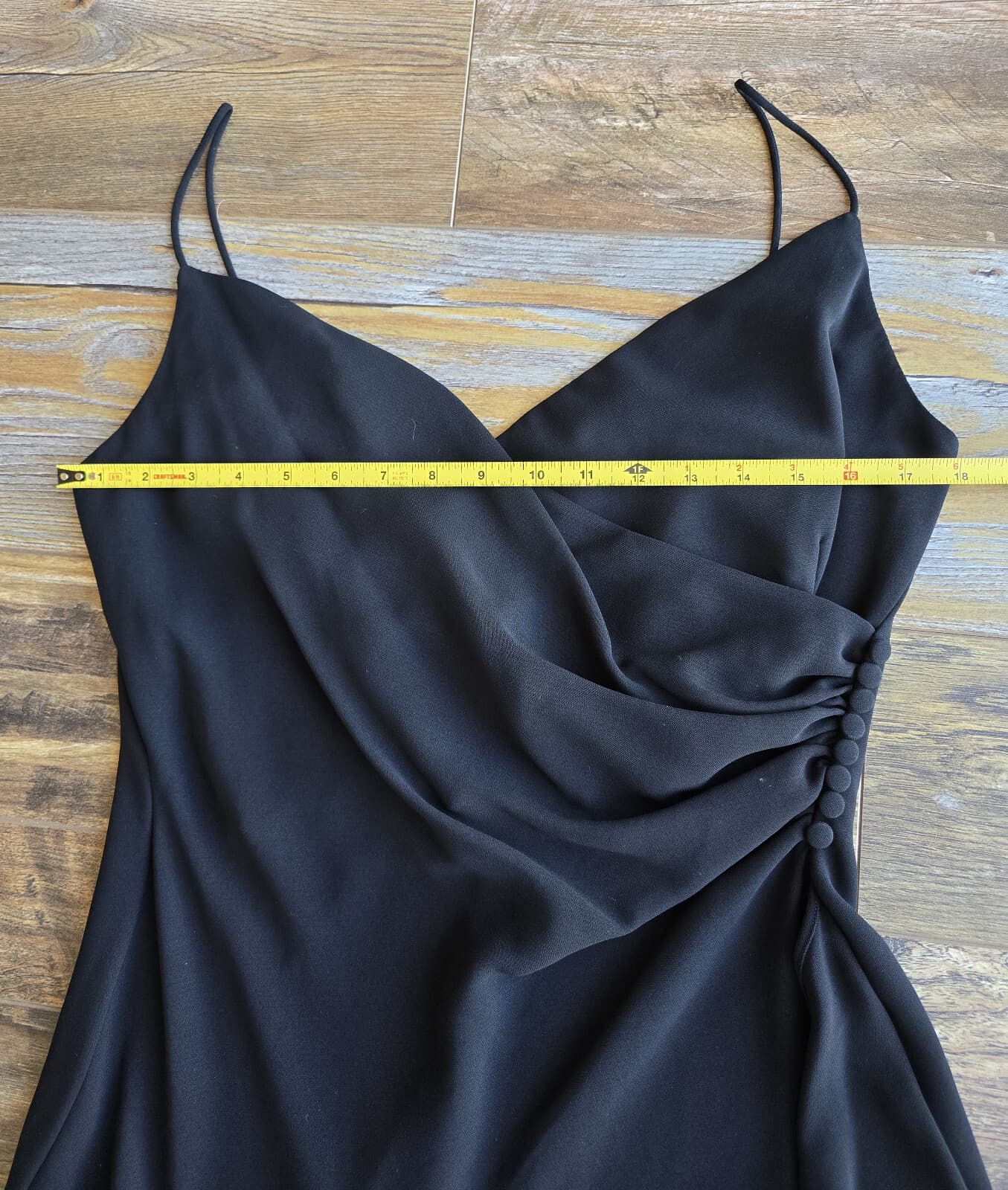 Vintage Y2K JONES NEW YORK Ruched Waist Evening Dress Spaghetti Straps Black 12 - Thumbnail 8