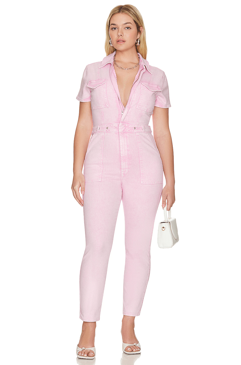 Good American Fit For Success Jumpsuit Stretch Denim Mineral Rose Quartz Sz.3 - Thumbnail 2