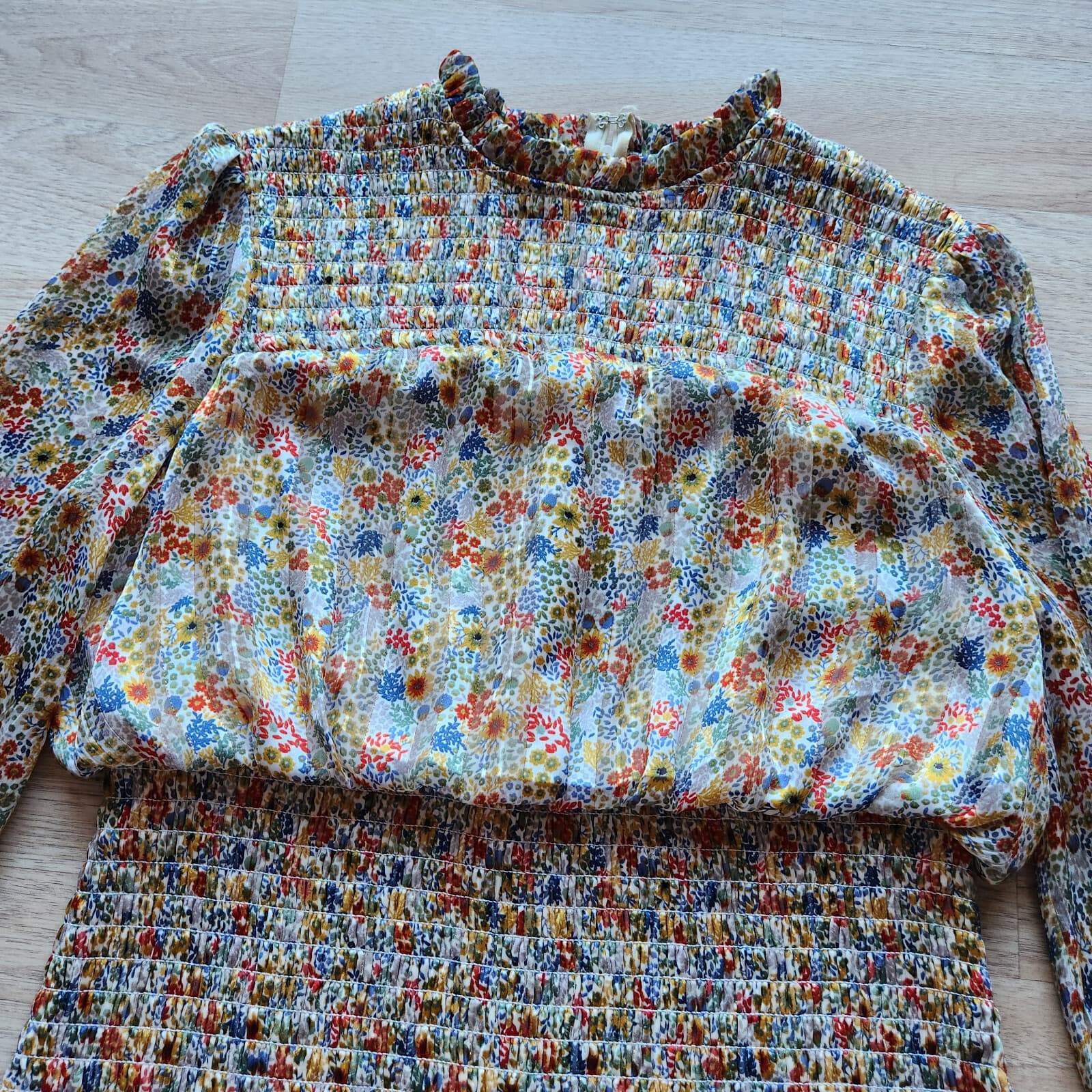 AQUA Allover Floral Romantic Smoked Waist Ruffle Mini Dress Chiffon Yellow Sz.XL - Thumbnail 11