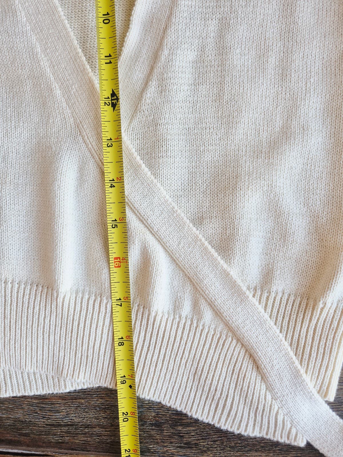 Vintage Ralph Lauren Blue Label Cream 100% Cotton Cropped Wrap Sweater Women's L - Thumbnail 15