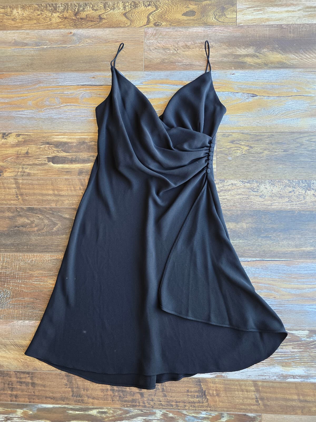 Vintage Y2K JONES NEW YORK Ruched Waist Evening Dress Spaghetti Straps Black 12 - Thumbnail 3