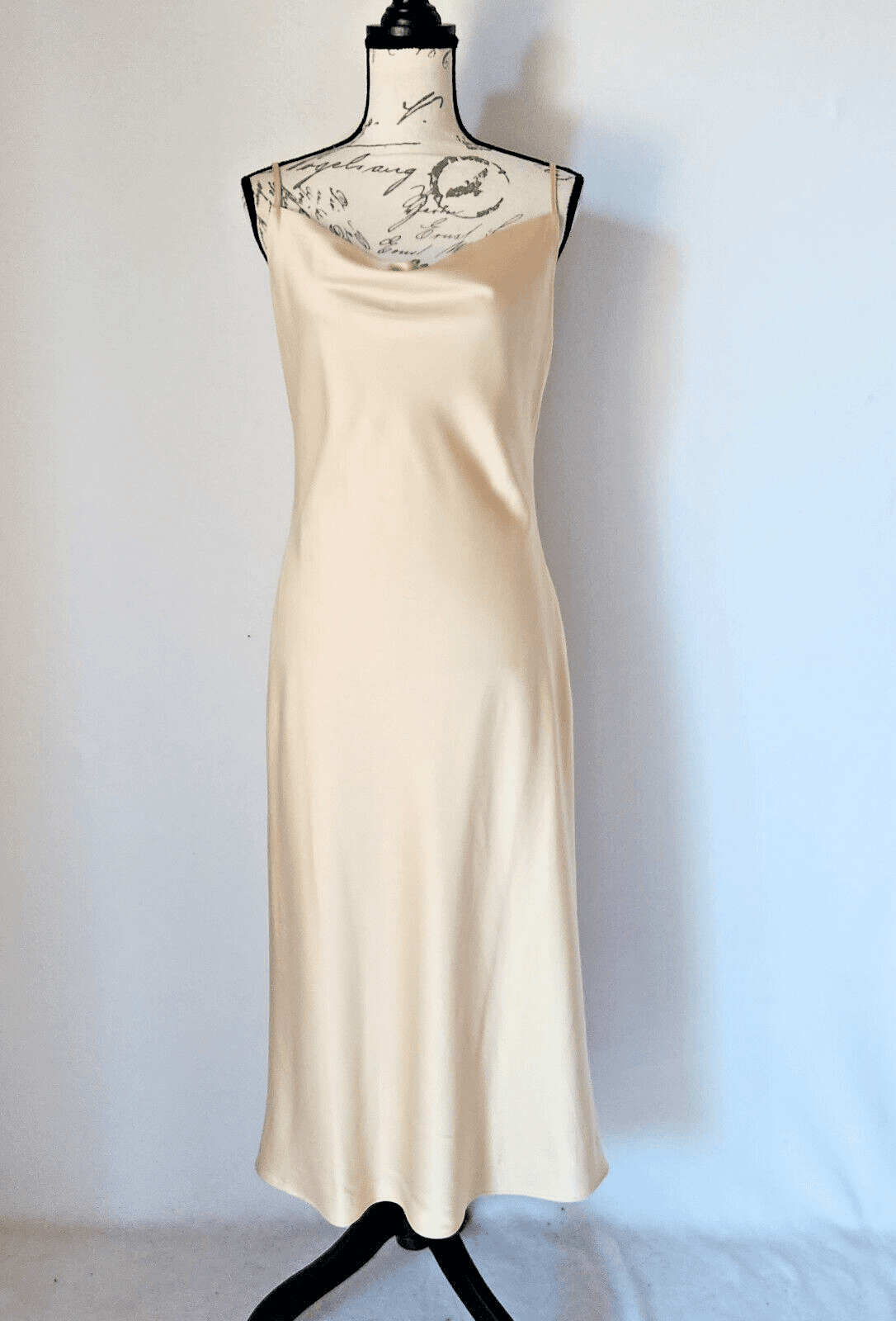 Birdy Grey Lisa Satin Cowl Party Cocktail Midi Slip Dress Shiny Gold Beige Sz.M - Thumbnail 4