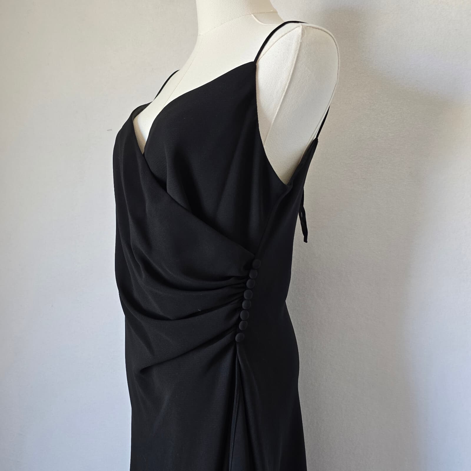 Vintage Y2K JONES NEW YORK Ruched Waist Evening Dress Spaghetti Straps Black 12 - Thumbnail 4