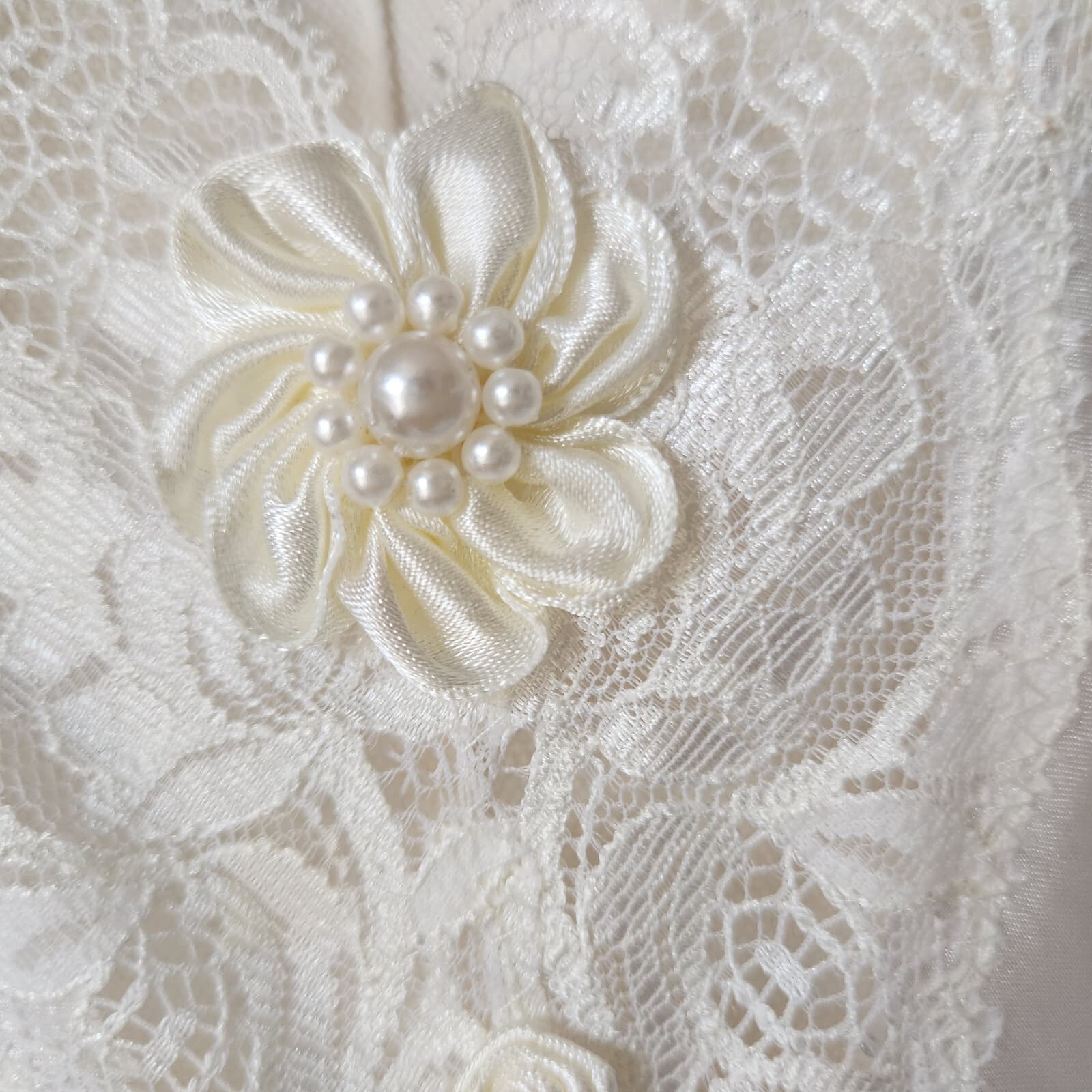 Vintage Jolynn Lace Beaded Satin Bridal Midi Slip Dress Nightwear White Sz.M - Thumbnail 6