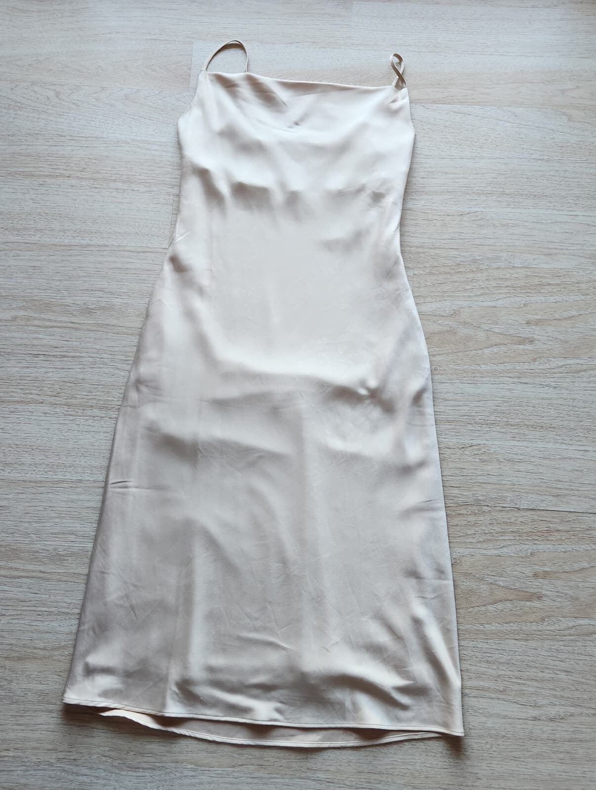 Birdy Grey Lisa Satin Cowl Party Cocktail Midi Slip Dress Shiny Gold Beige Sz.M - Thumbnail 8