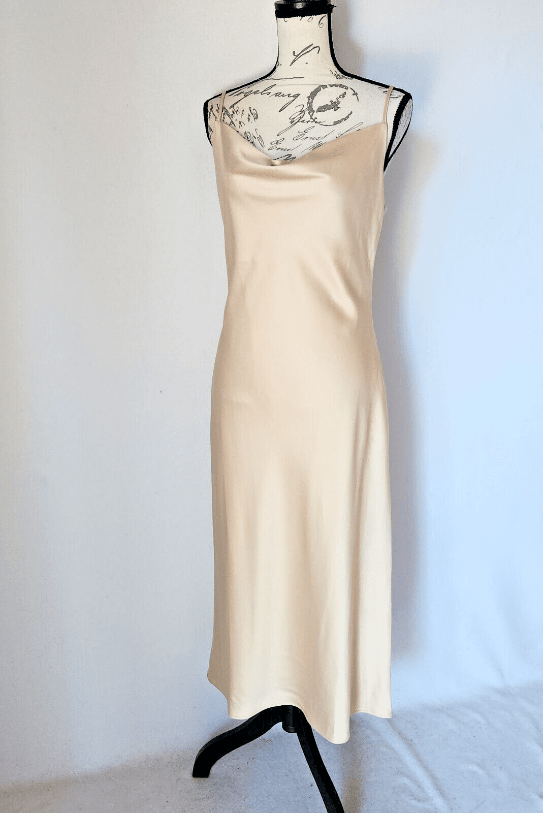Birdy Grey Lisa Satin Cowl Party Cocktail Midi Slip Dress Shiny Gold Beige Sz.M - Thumbnail 2