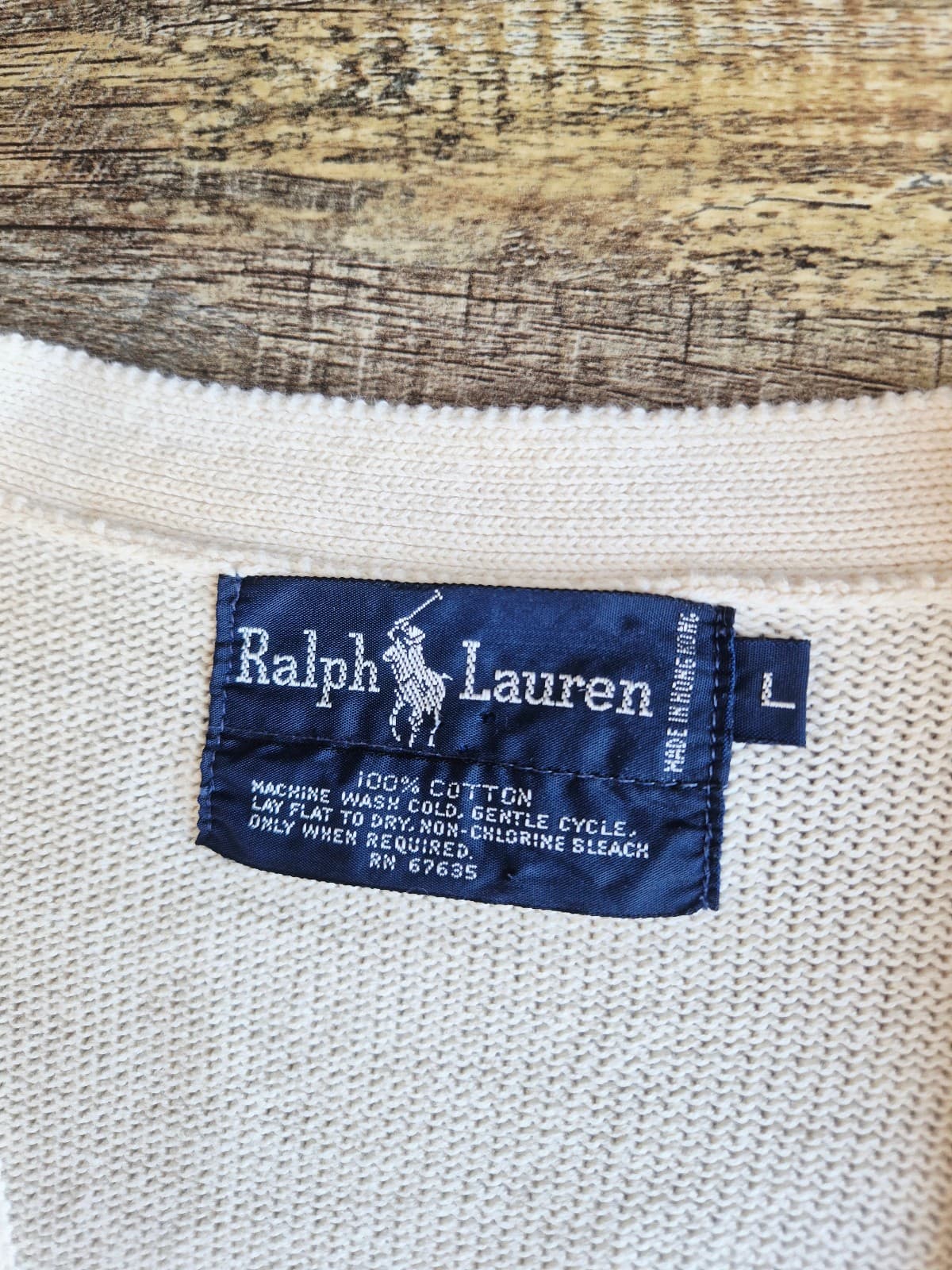 Vintage Ralph Lauren Blue Label Cream 100% Cotton Cropped Wrap Sweater Women's L - Thumbnail 12
