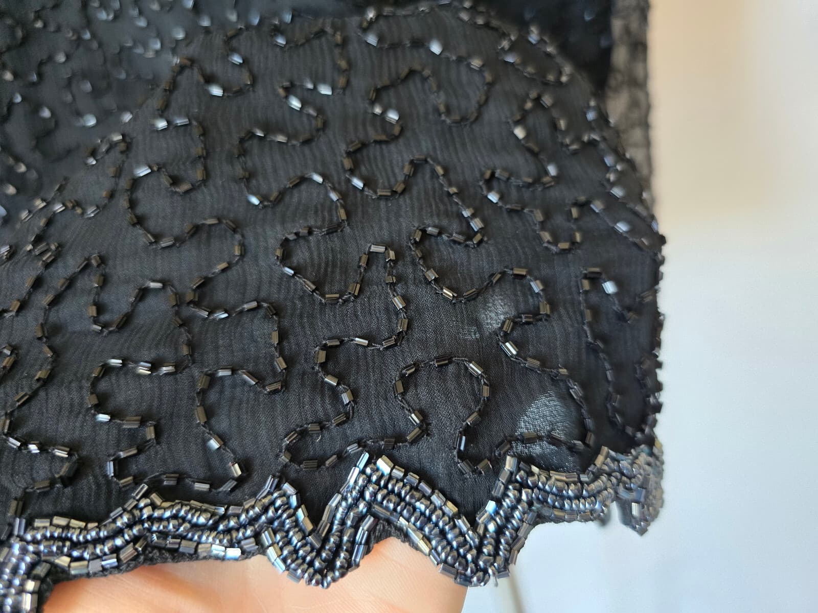 Vintage'80s Stenay Silk Beaded Evening Party Dress Short Sleeve Black Women's 12 - Thumbnail 6