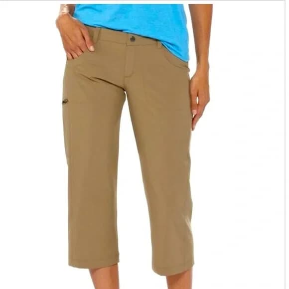 Patagonia Happy Hike 50+ UPF Crop Capri Pants Drawstring Pocket Khaki Women's 4 - Thumbnail 2