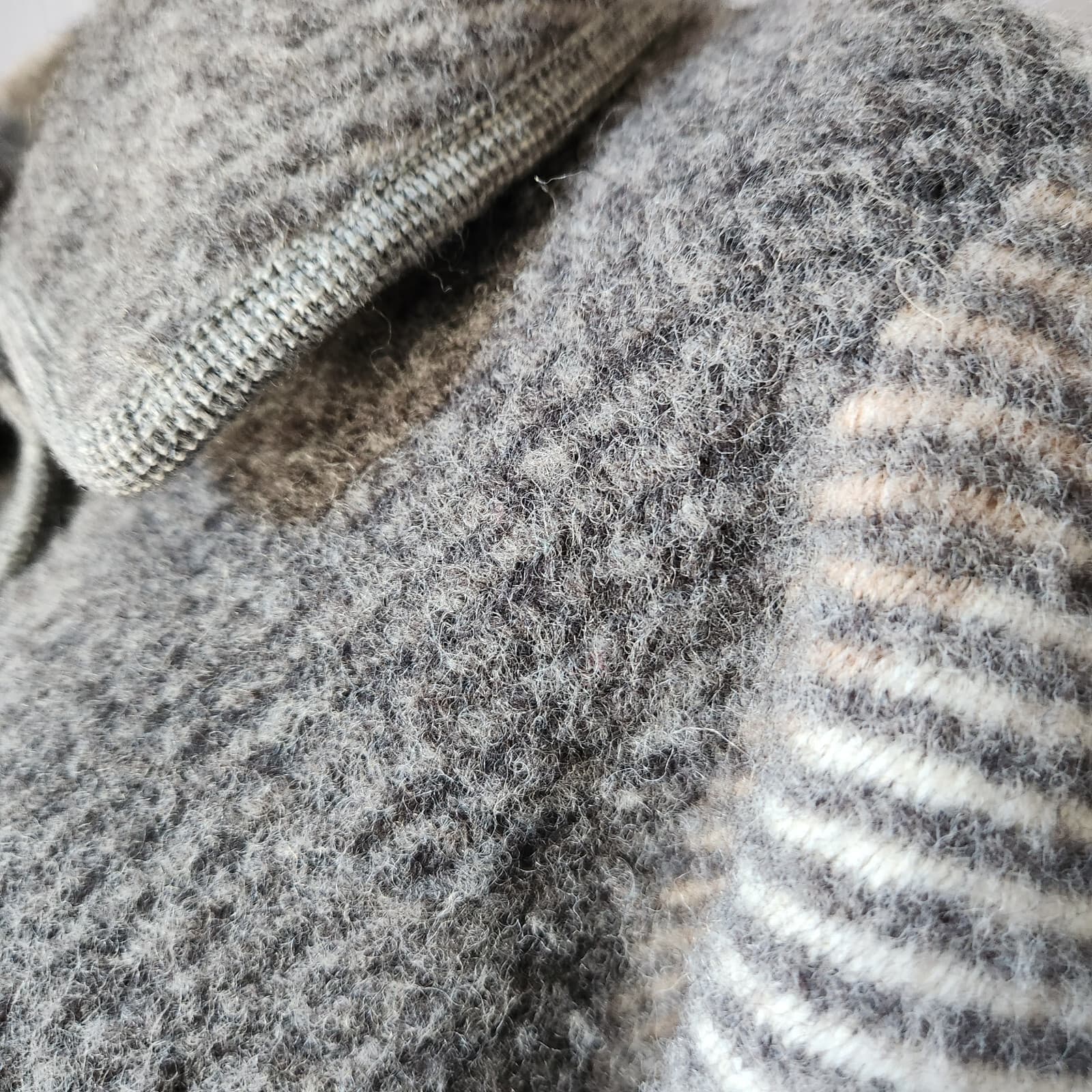 Vintage Riss Modell Norway Pure Wool Over Coat Jacket Pocket Grey Cream One Size - Thumbnail 4