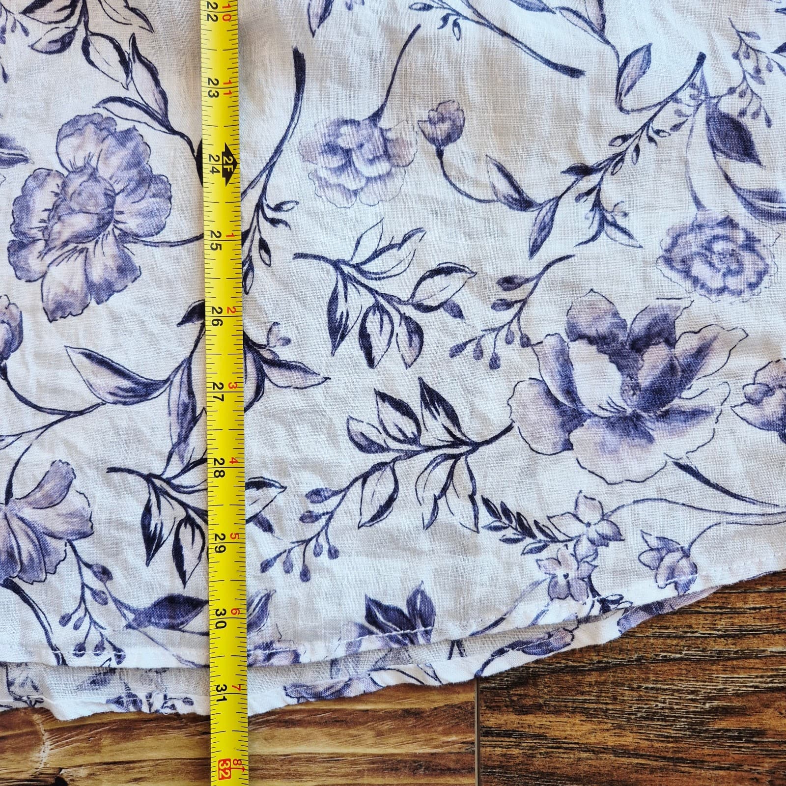 Cynthia Rowley Women 3X Linen Floral Popover Blouse Roll Tap Sleeve Purple White - Thumbnail 11