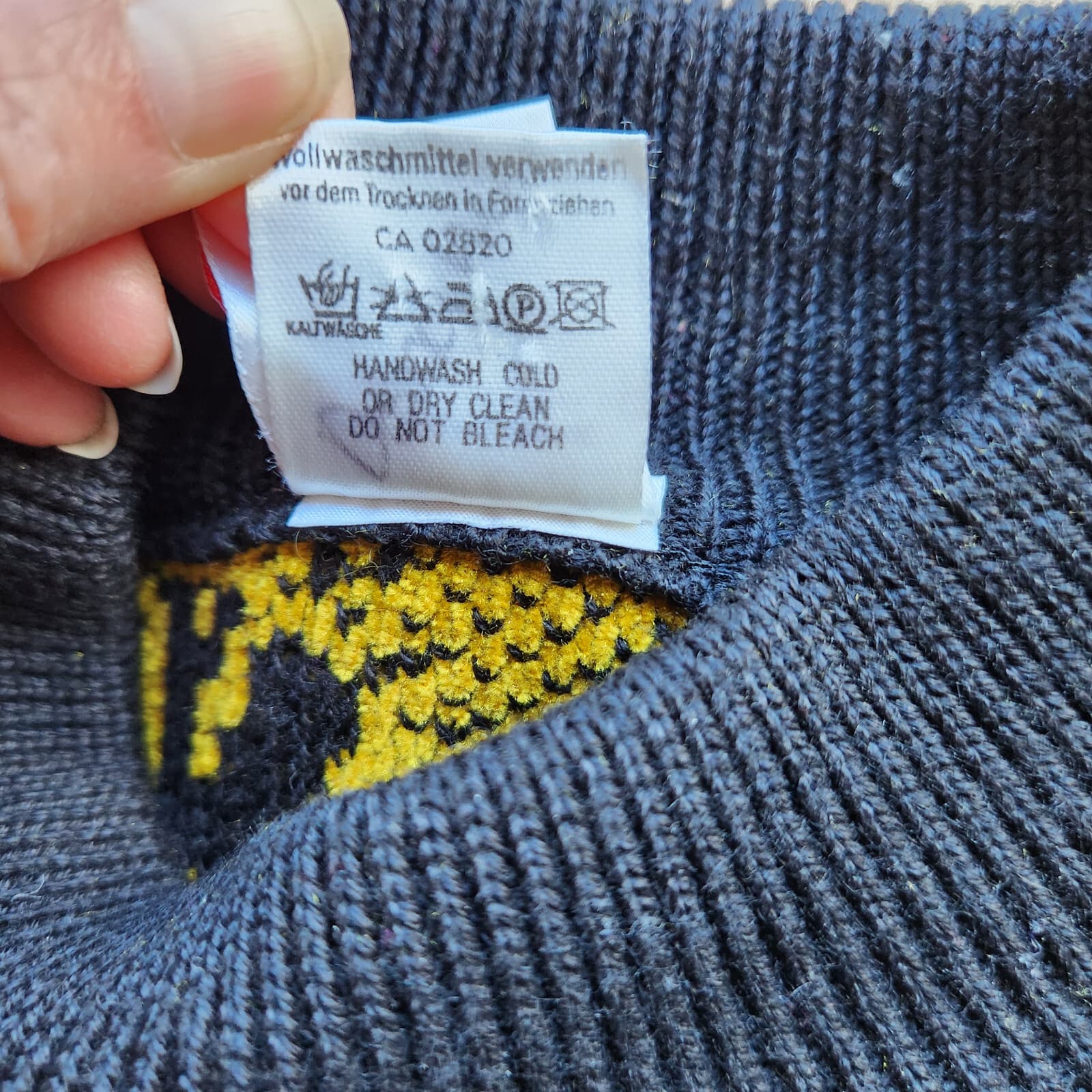 Vintage'80s Mondi W-Germany Wool Blend Tassel Sweater Velvet-Yellow Black Sz.36 - Thumbnail 9