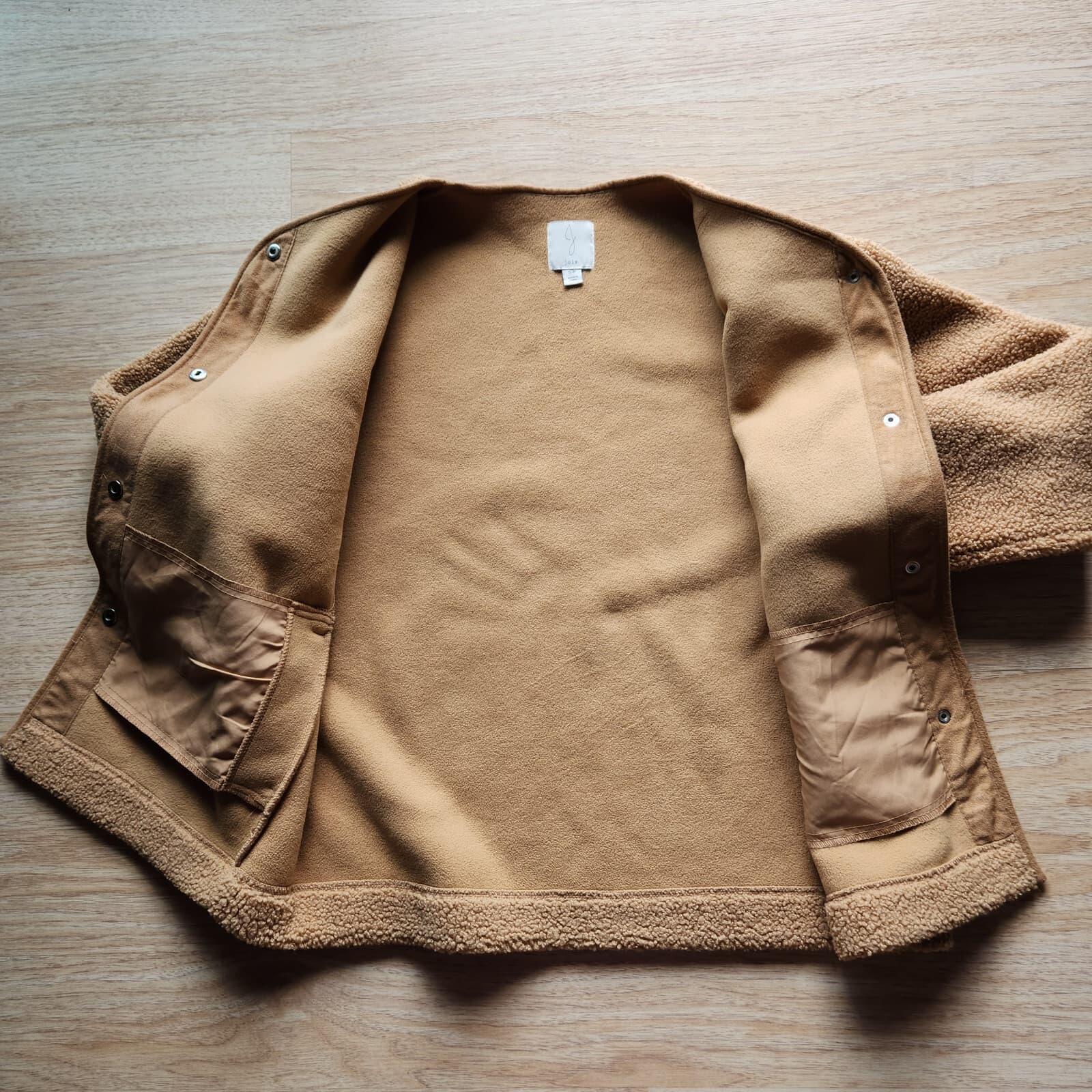 Joie Teddy Sherpa Fleece Jacket Snap Pocket Long Sleeve Tan Women's S - Thumbnail 7