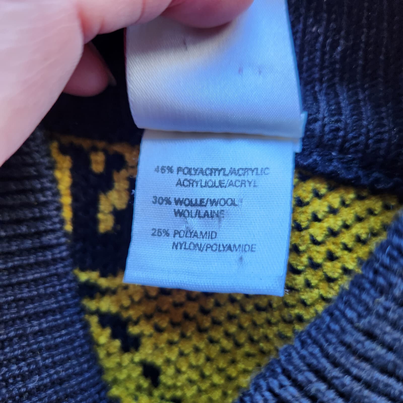 Vintage'80s Mondi W-Germany Wool Blend Tassel Sweater Velvet-Yellow Black Sz.36 - Thumbnail 8