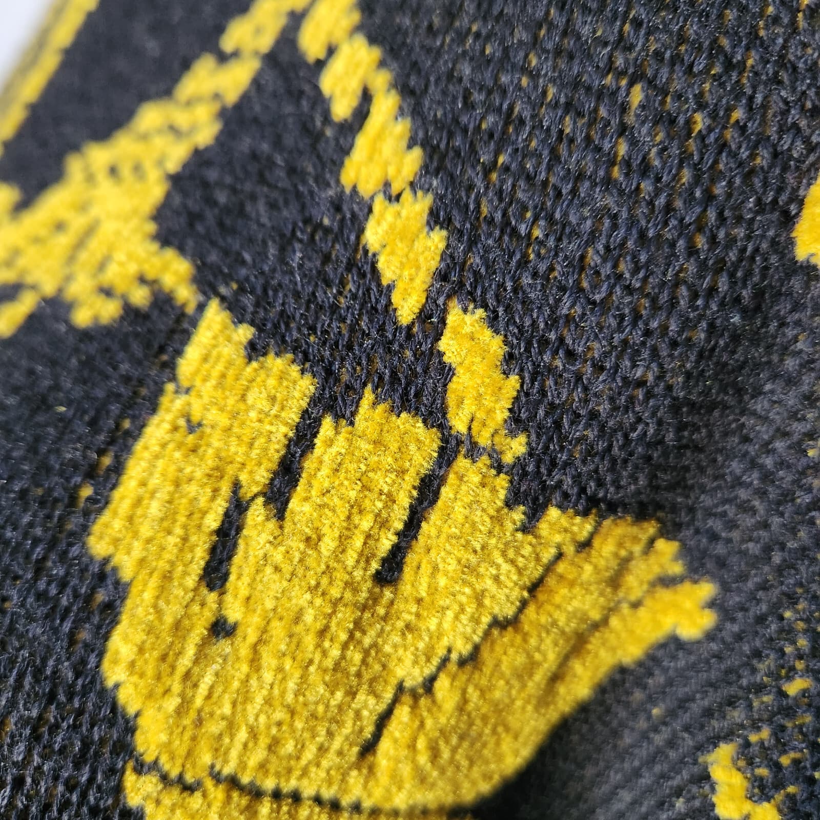 Vintage'80s Mondi W-Germany Wool Blend Tassel Sweater Velvet-Yellow Black Sz.36 - Thumbnail 4