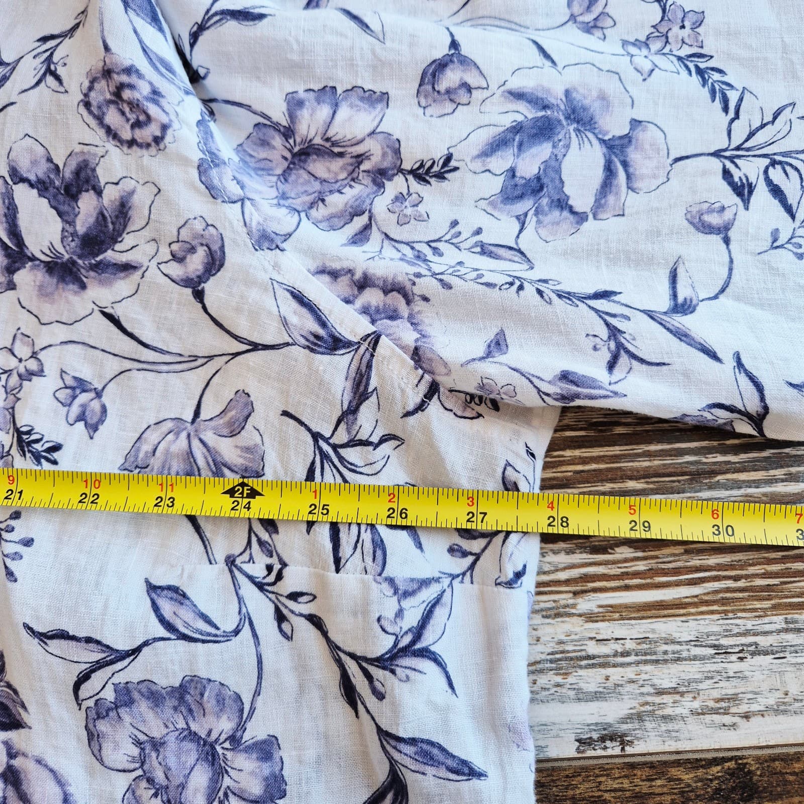 Cynthia Rowley Women 3X Linen Floral Popover Blouse Roll Tap Sleeve Purple White - Thumbnail 10