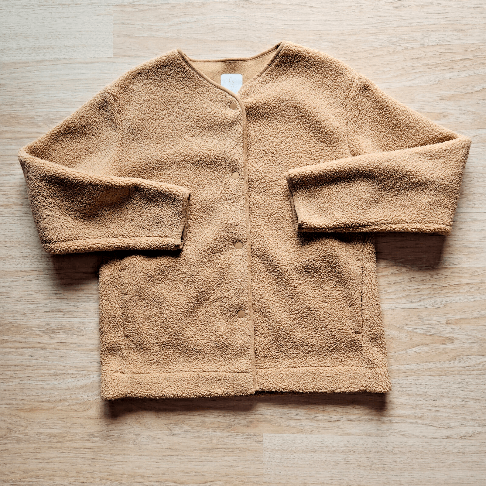 Joie Teddy Sherpa Fleece Jacket Snap Pocket Long Sleeve Tan Women's S - Thumbnail 3