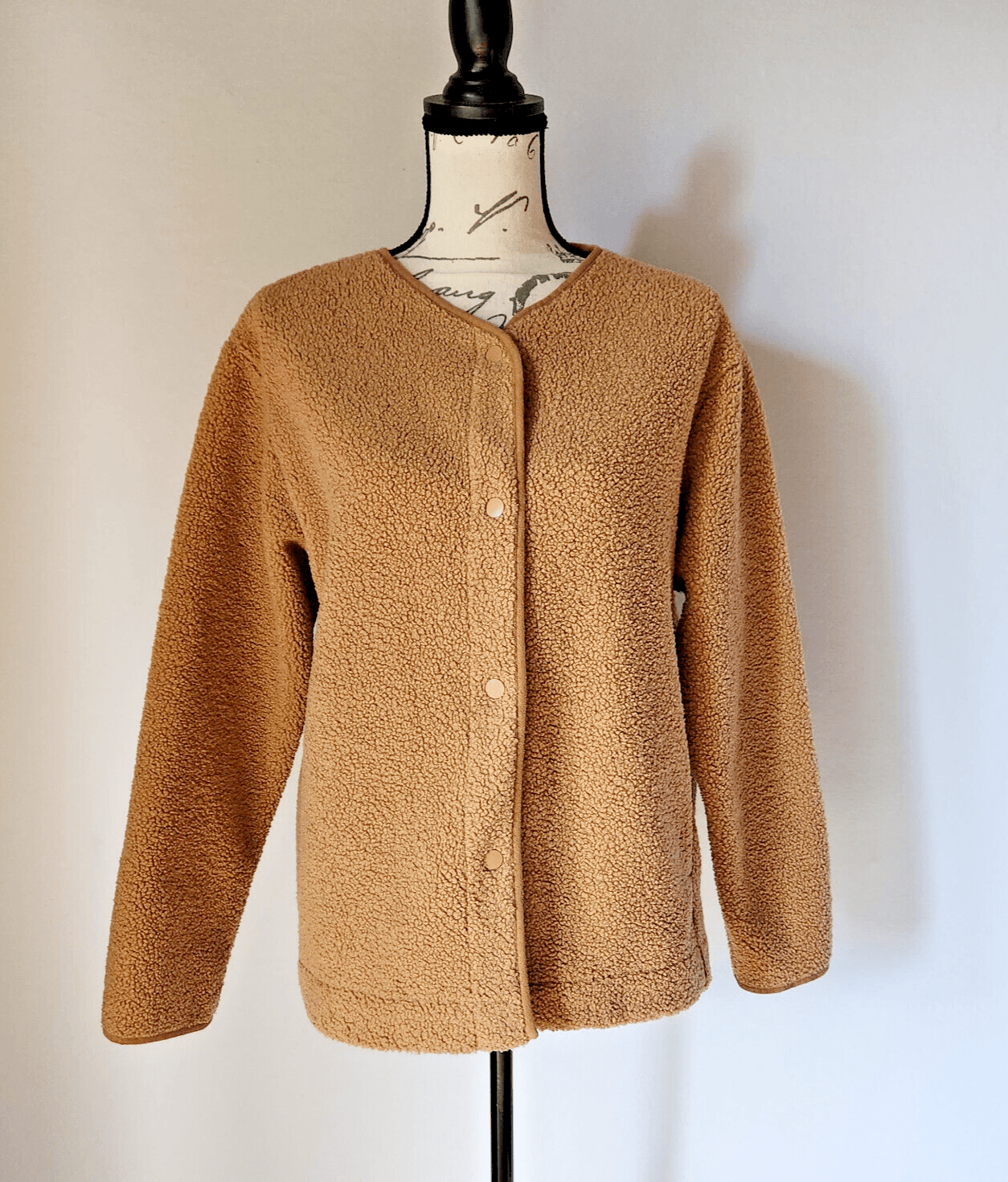 Joie Teddy Sherpa Fleece Jacket Snap Pocket Long Sleeve Tan Women's S - Thumbnail 2