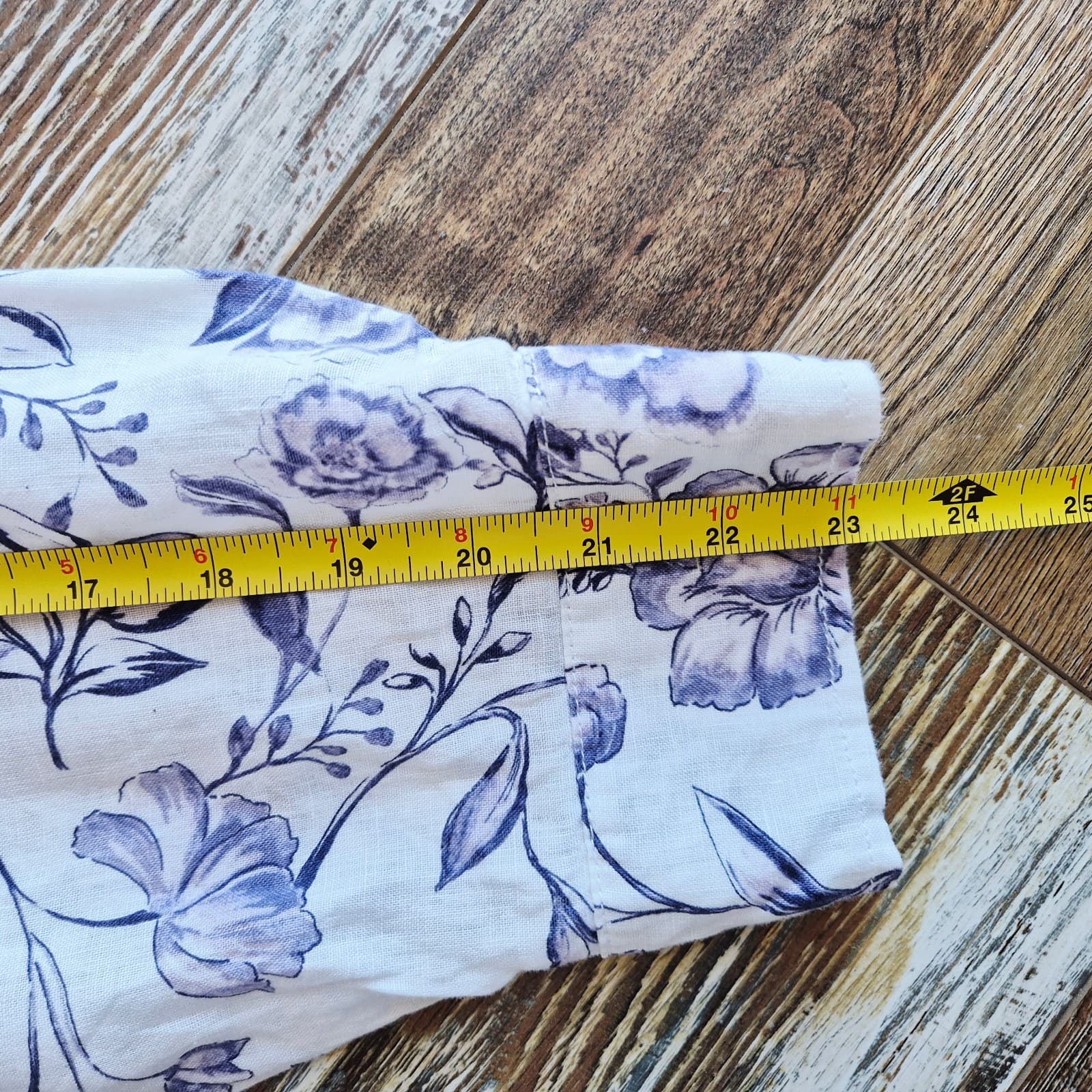 Cynthia Rowley Women 3X Linen Floral Popover Blouse Roll Tap Sleeve Purple White - Thumbnail 9