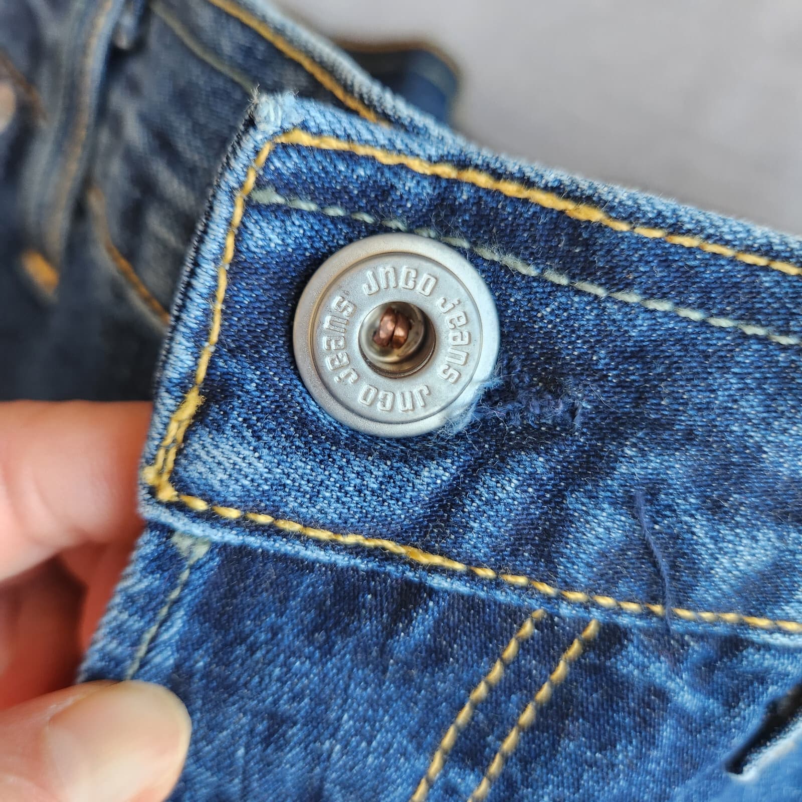 JNCO Made in USA Moto Jeans Knee Pads Button-Fly Utility Pocket Blue Men's 30x30 - Thumbnail 8