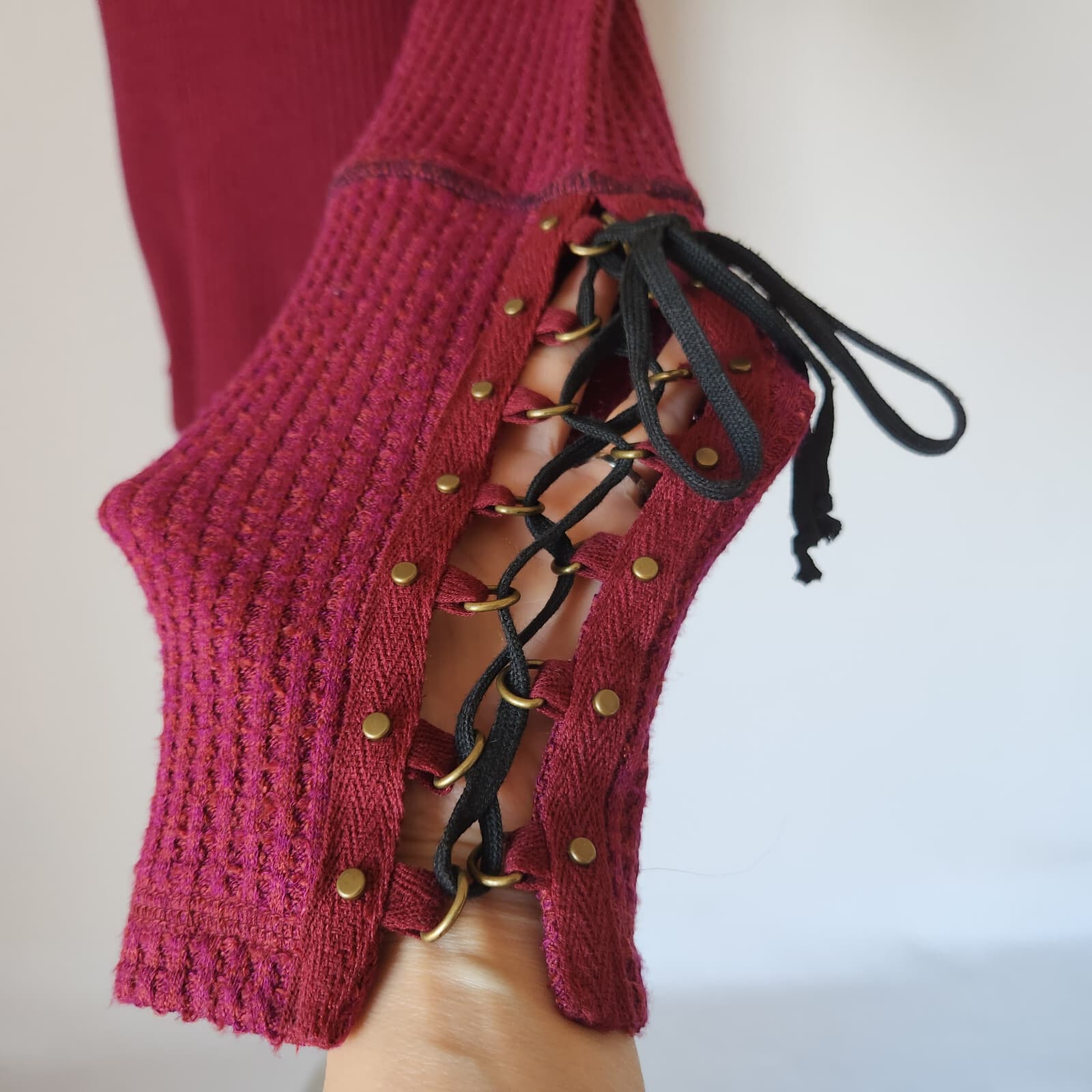 Free People Size L Mountaineer Cuff Thermal Mock Neck Top Long Sleeve Red-Wine - Thumbnail 5