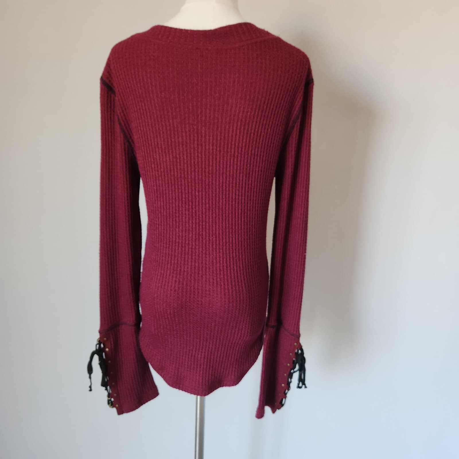 Free People Size L Mountaineer Cuff Thermal Mock Neck Top Long Sleeve Red-Wine - Thumbnail 7
