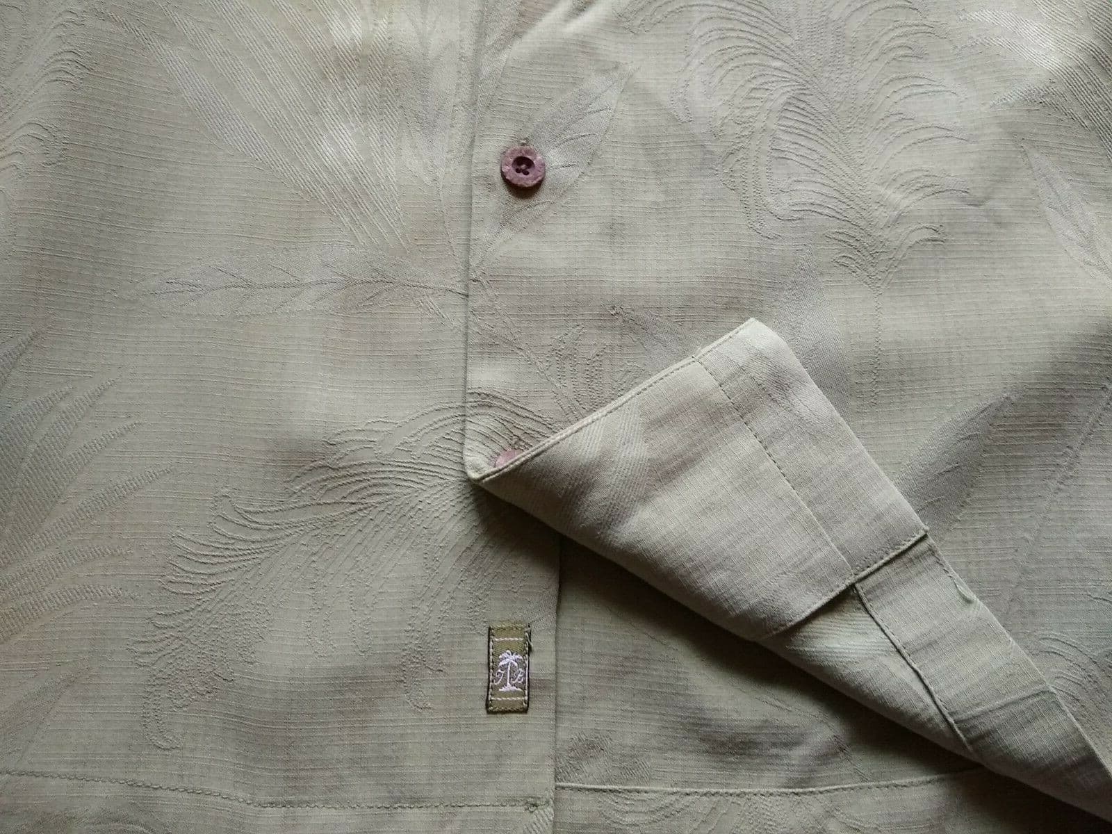 Tommy Bahama 100% Silk Men Hawaii Short Sleeve Shirt Green Wooden Button Sz.M - Thumbnail 5
