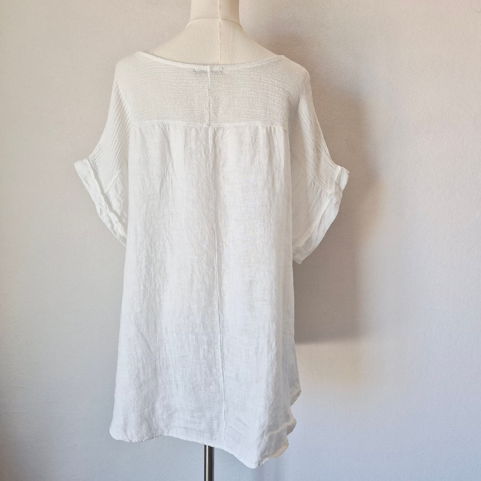 Lungo L'Arno Made in Italy 100%Linen Tunic Top Pullover Short Sleeve White Sz.1X - Thumbnail 6