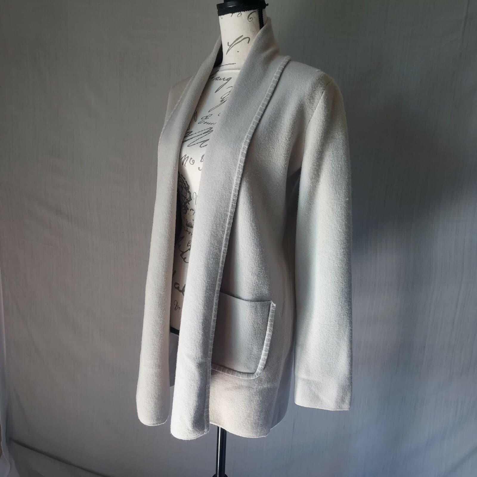 MAGASCHONI Open Front Cardigan Long Sleeve Pocket Beige Viscose Blend Women Sz.S - Thumbnail 4