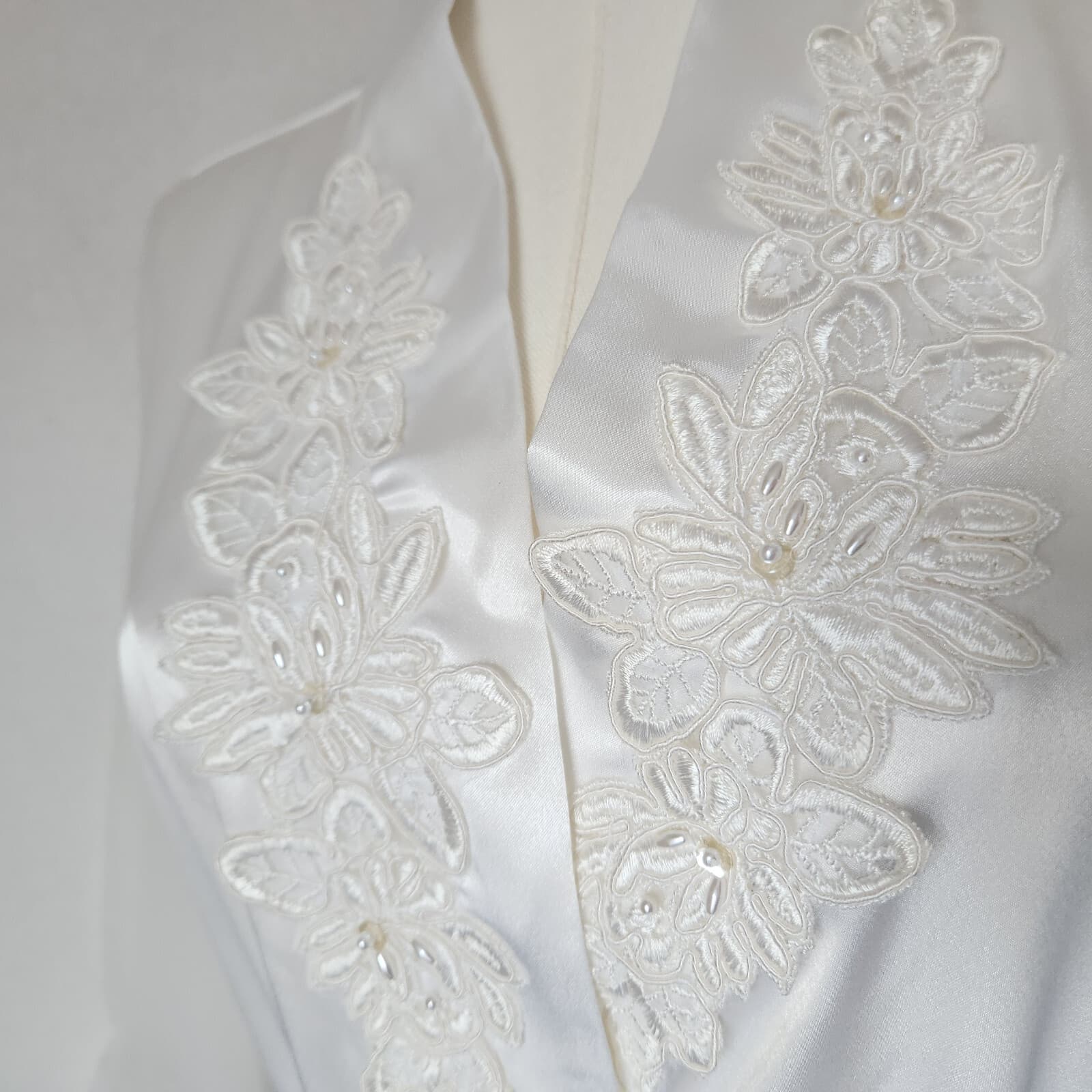 Vintage New Dentelle Lace Beaded Embellished Satin Kimono Robe Belt White Sz.M - Thumbnail 3