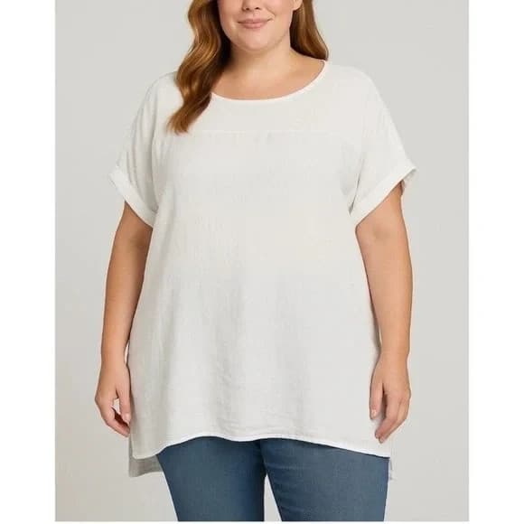 Lungo L'Arno Made in Italy 100%Linen Tunic Top Pullover Short Sleeve White Sz.1X - Thumbnail 3