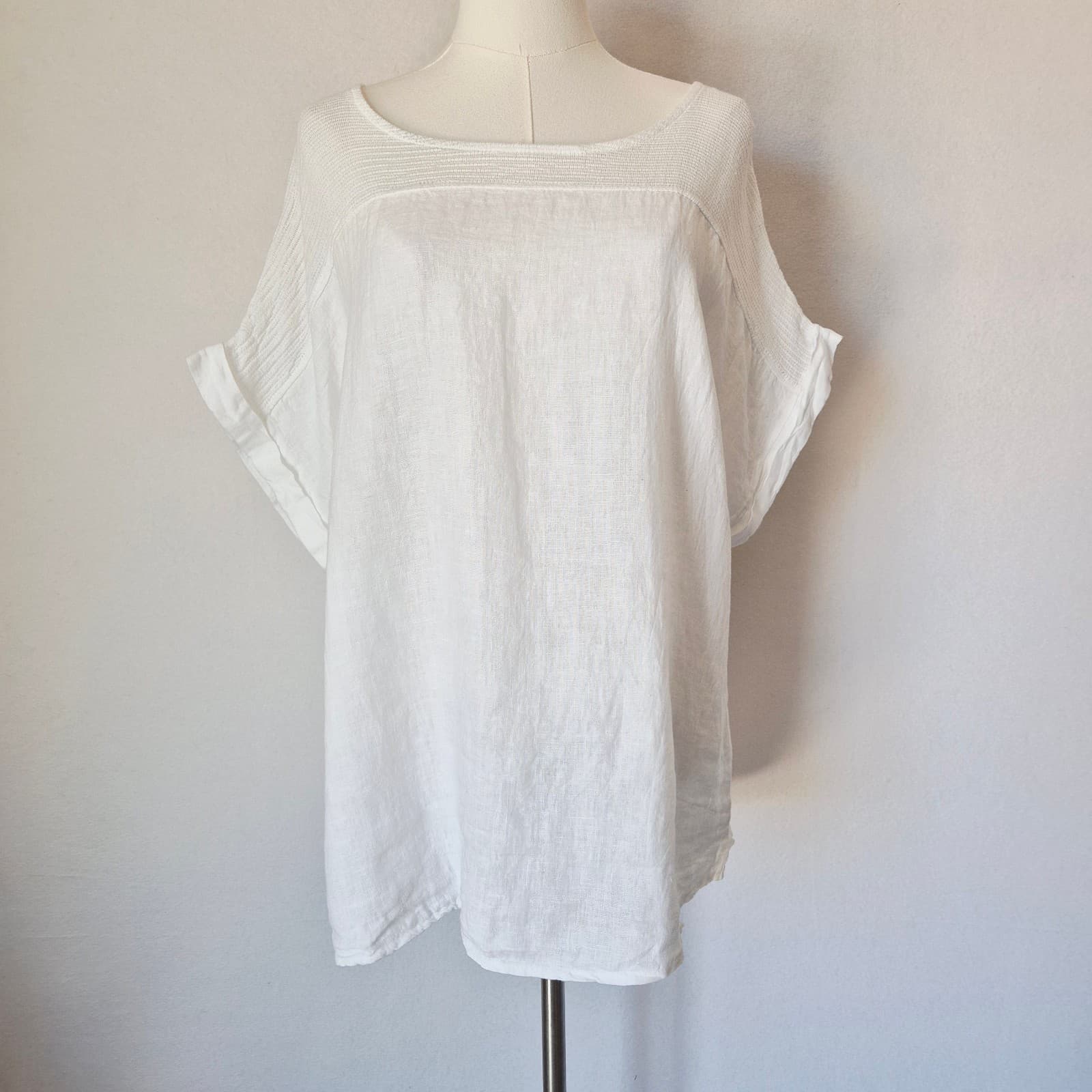 Lungo L'Arno Made in Italy 100%Linen Tunic Top Pullover Short Sleeve White Sz.1X - Thumbnail 2