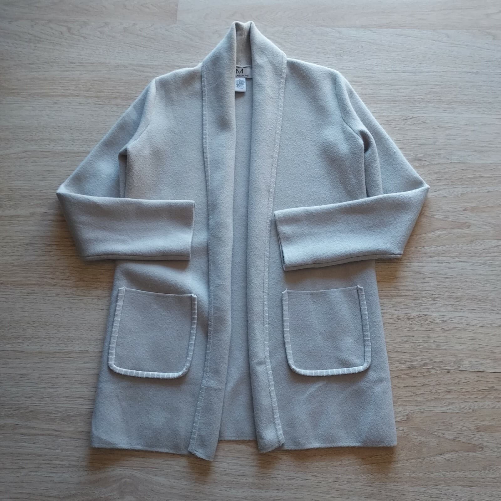 MAGASCHONI Open Front Cardigan Long Sleeve Pocket Beige Viscose Blend Women Sz.S