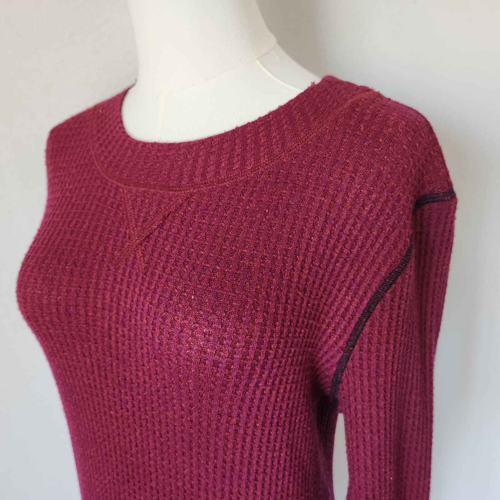 Free People Size L Mountaineer Cuff Thermal Mock Neck Top Long Sleeve Red-Wine - Thumbnail 6