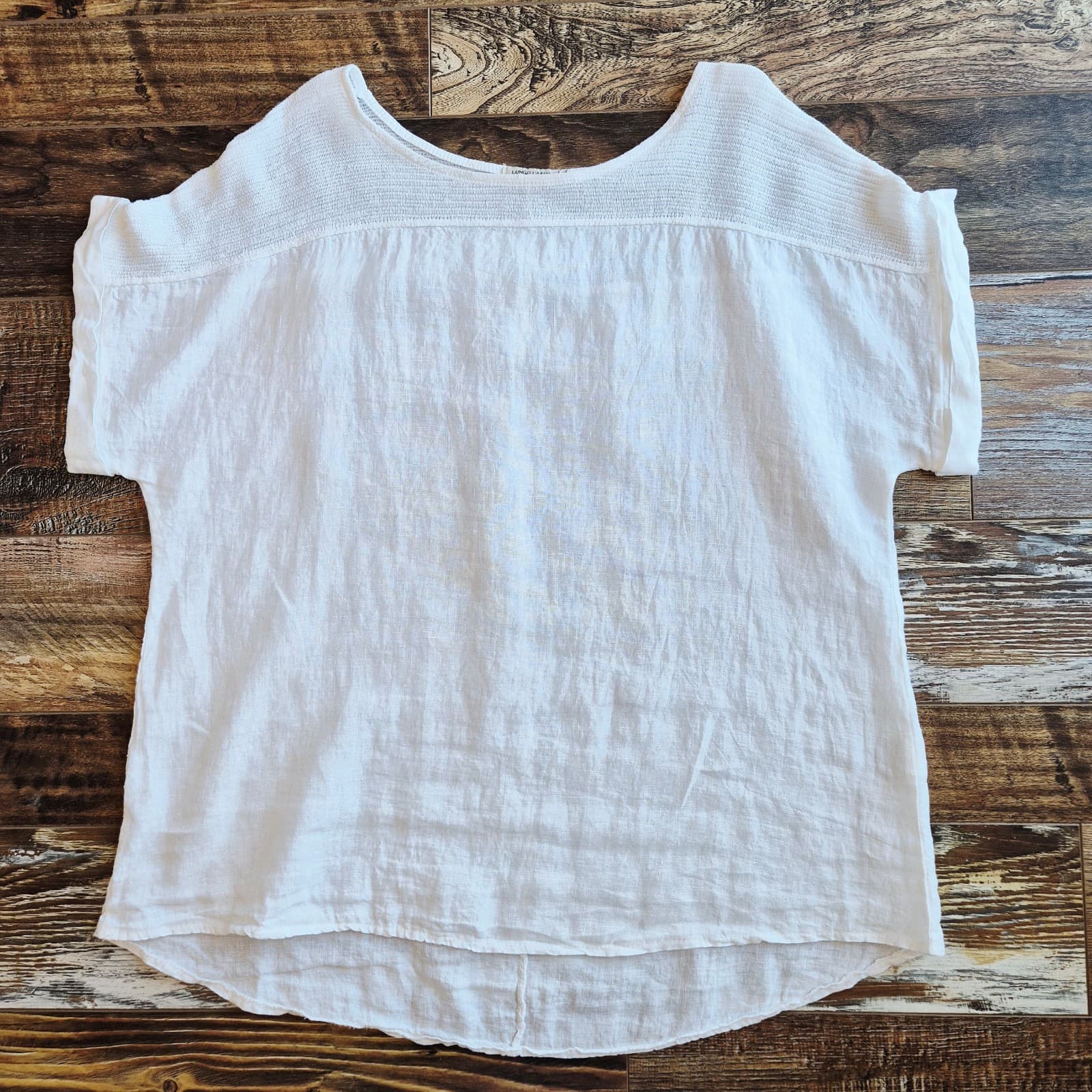 Lungo L'Arno Made in Italy 100%Linen Tunic Top Pullover Short Sleeve White Sz.1X - Thumbnail 7