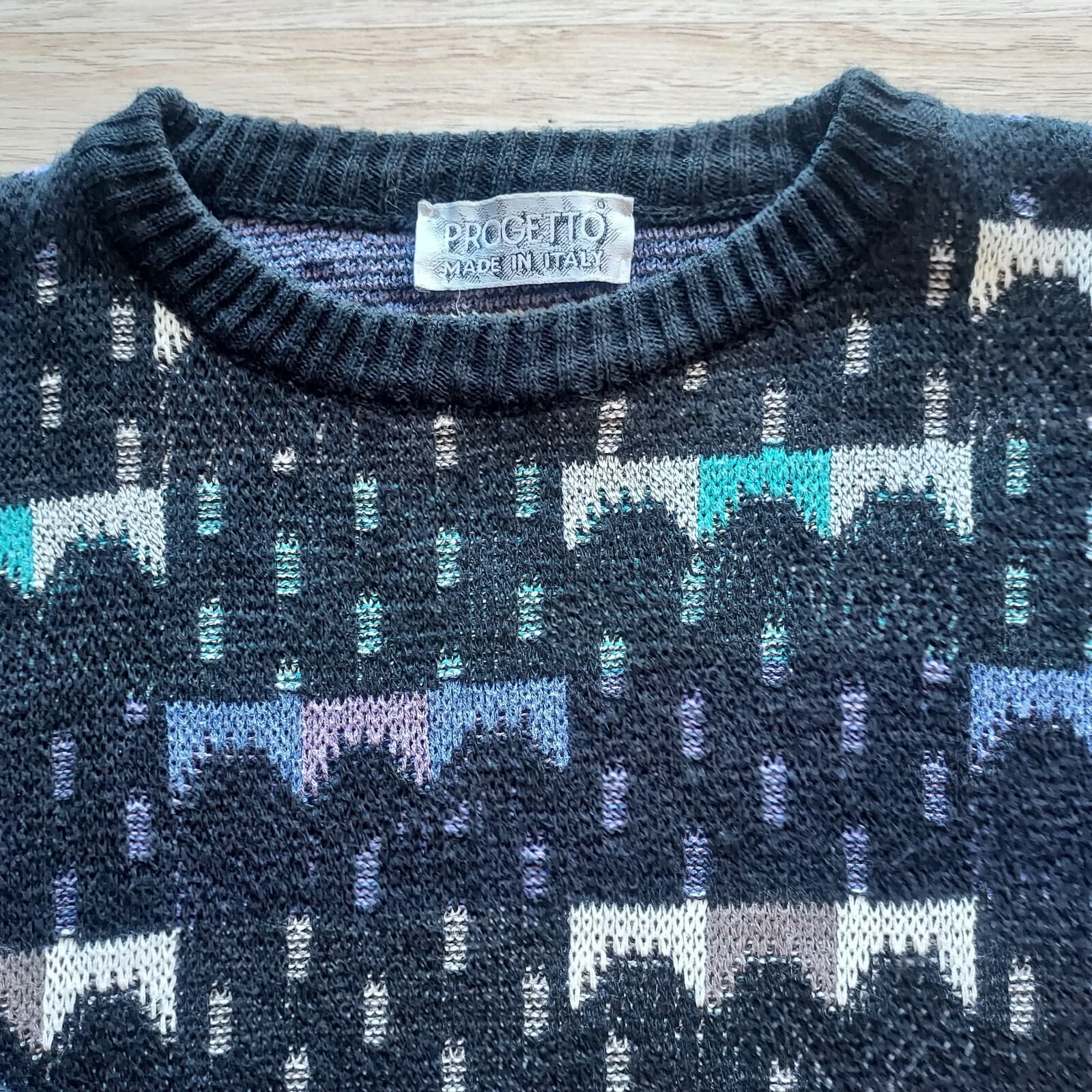Vintage Progetto Crew Neck Sweater Cotton Blend Multicolor Men XL Made in Italy - Thumbnail 2