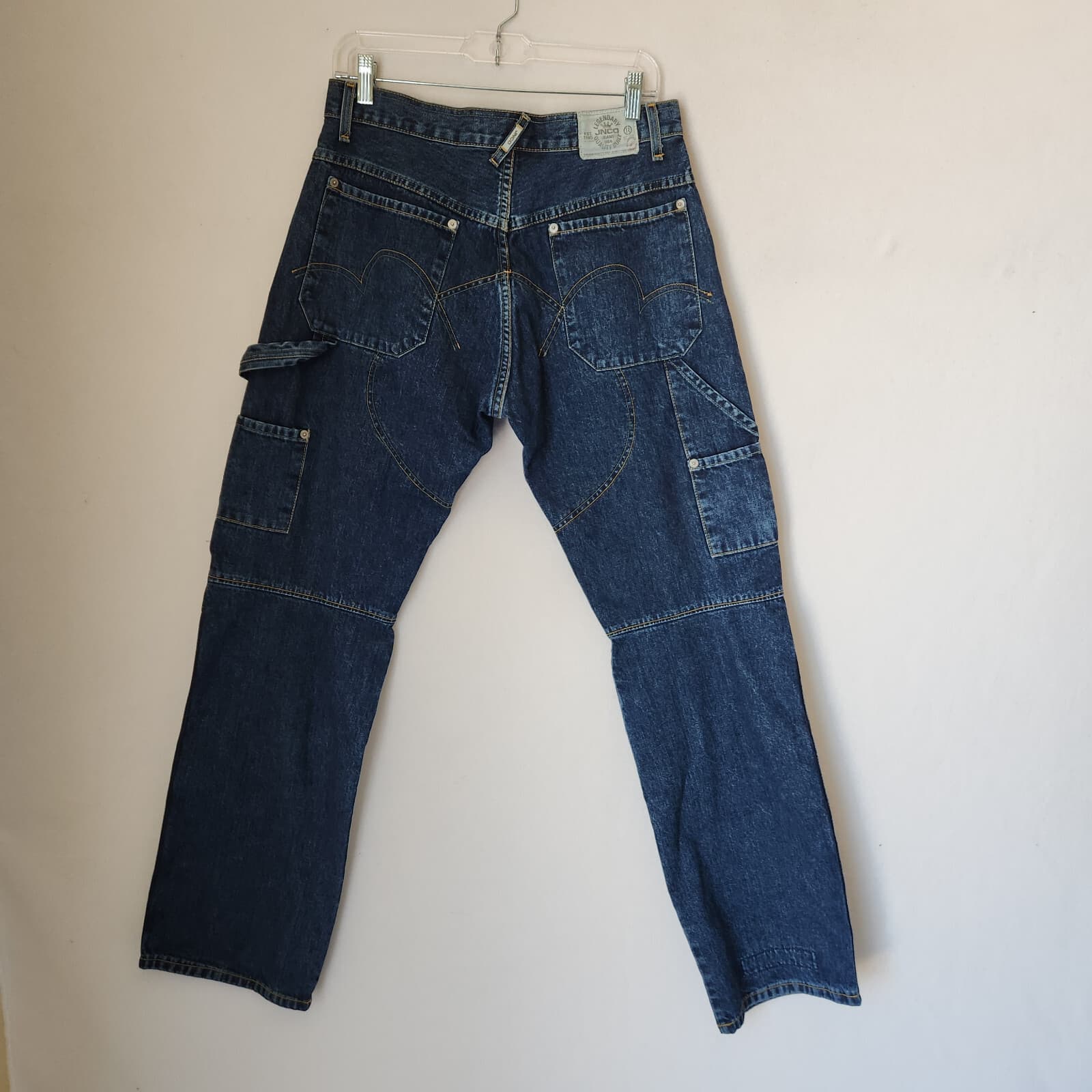 JNCO Made in USA Moto Jeans Knee Pads Button-Fly Utility Pocket Blue Men's 30x30 - Thumbnail 6